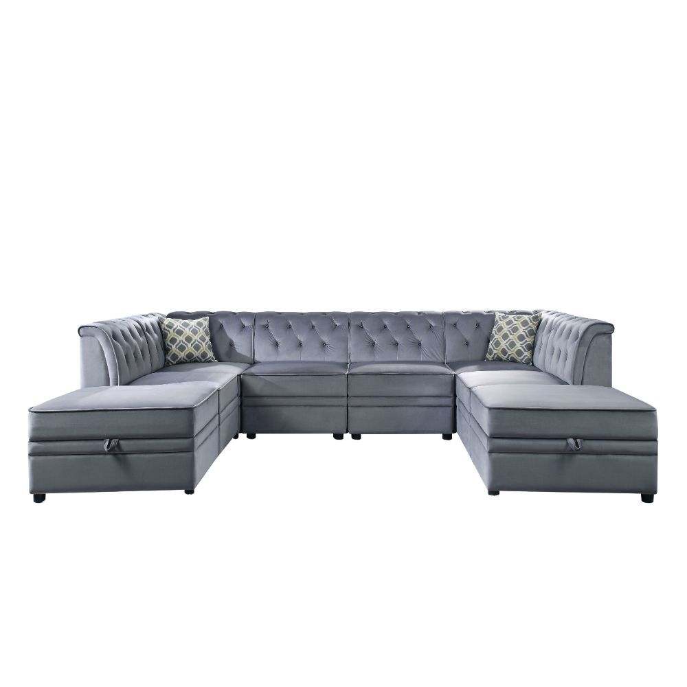 Bois II - Modular Armless Chair - Gray Velvet, gray, view 8