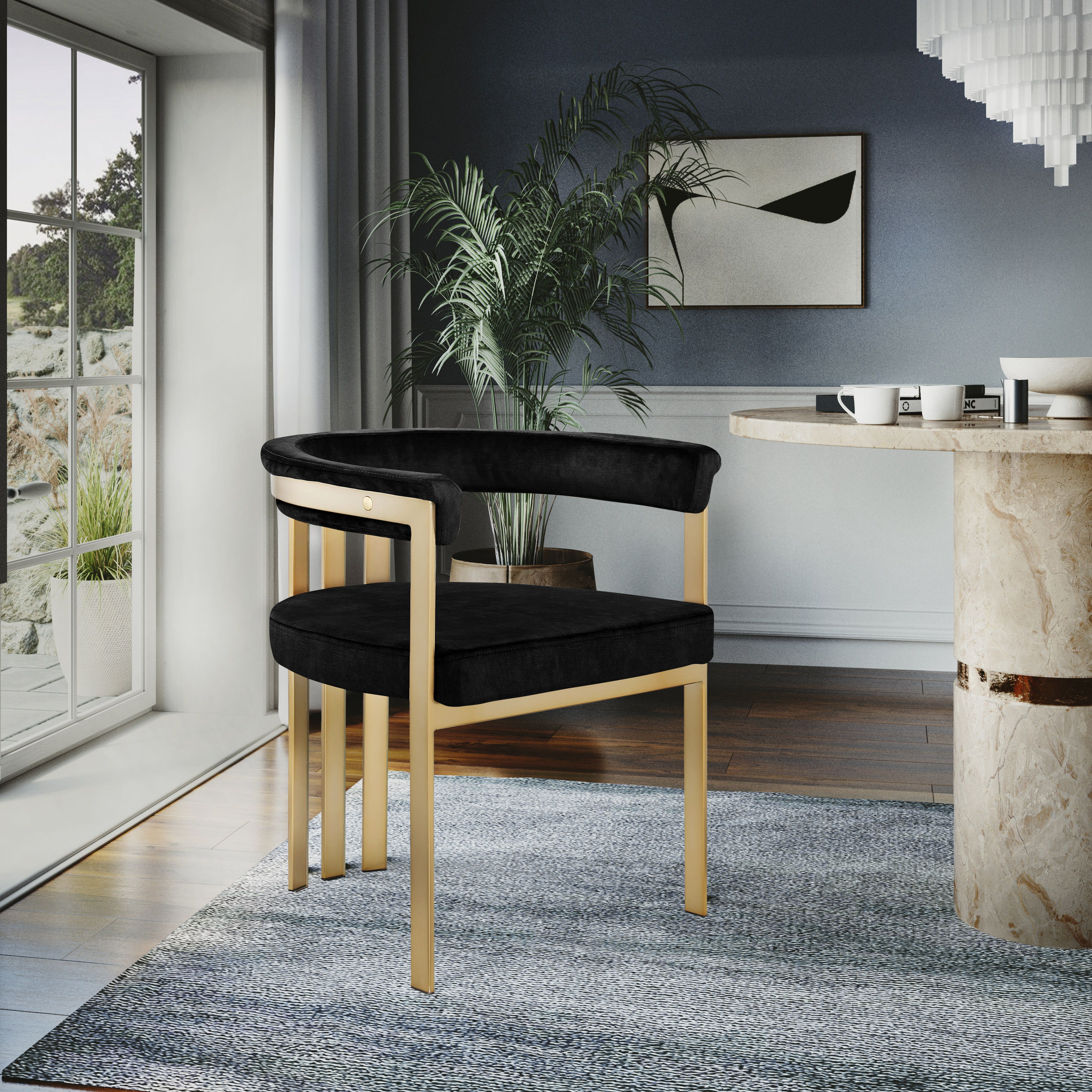 Marcello - Dining Chair With Brushed Gold Iron Frame (Set of 2) - Black