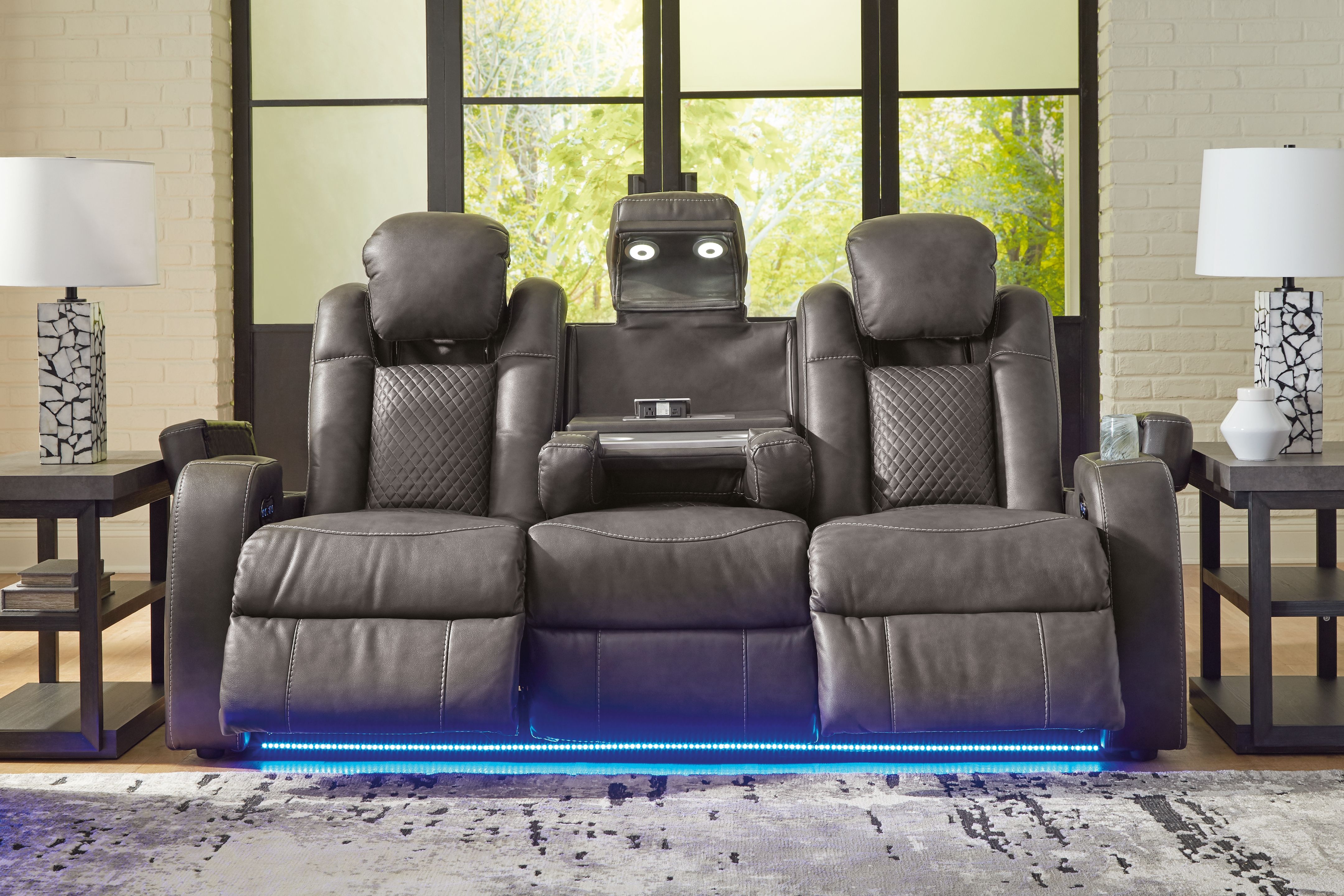 Ashley Furniture Fyne-Dyme - Power Reclining Sofa With Adj Headrest - Shadow - Image 8