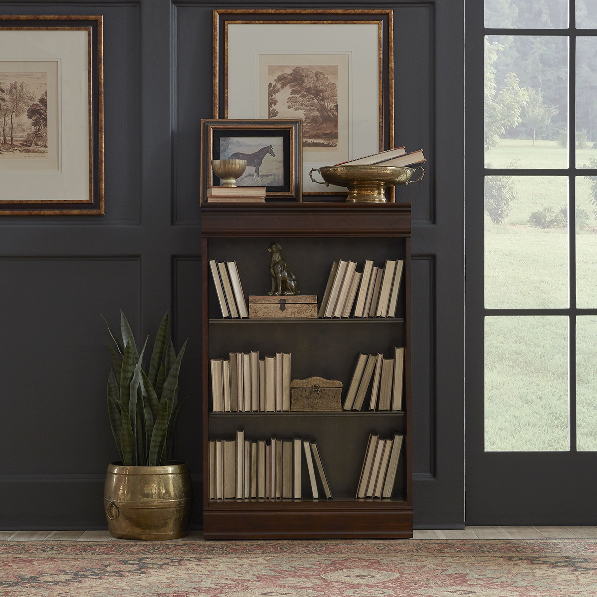 Brown wood bookshelf discount