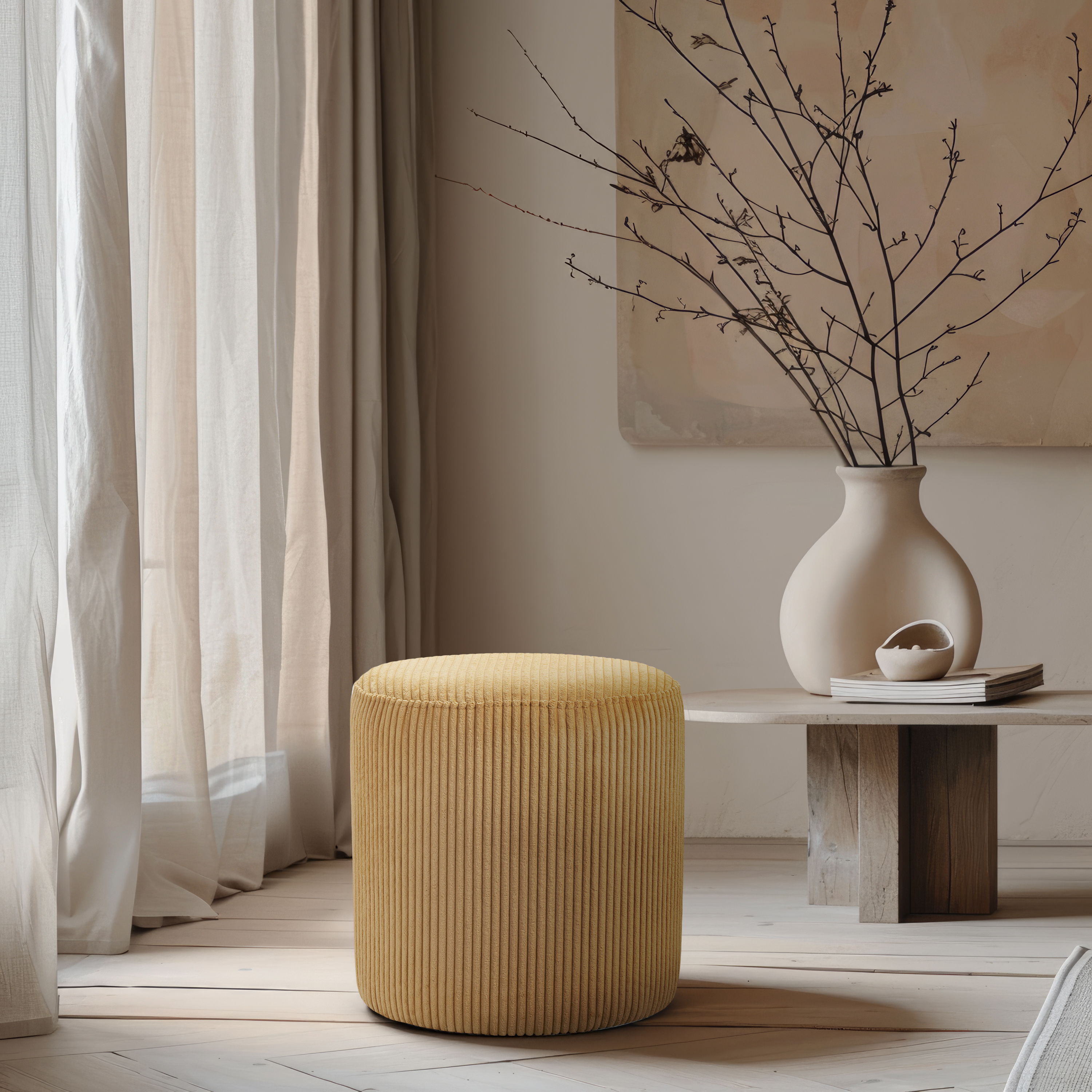 Roy - Round Microsuede Ottoman / Stool - Yellow