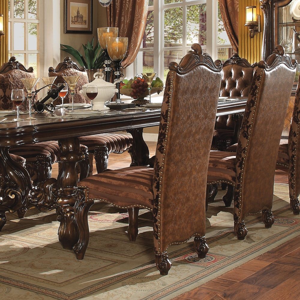 Versailles - Side Chair (Set of 2) - Two Tone Light Brown Synthetic Leather /Fabric & Cherry Oak, dark brown, view 8