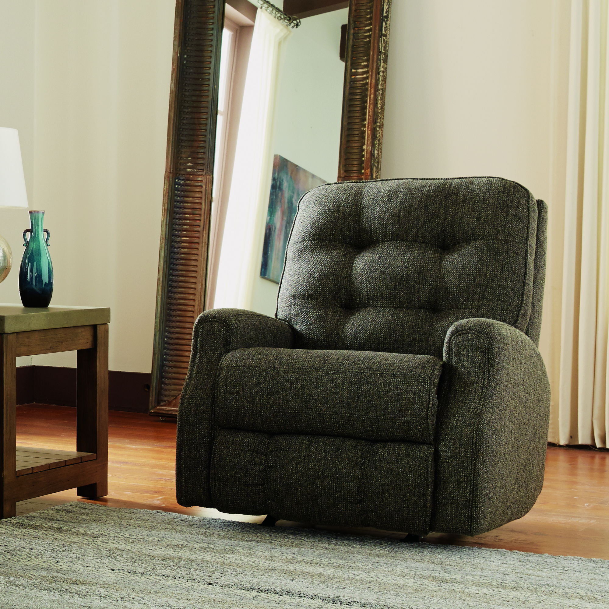 Devon - Transitional Fabric Power Rocking Recliner, Power Headrest, dark brown, view 7