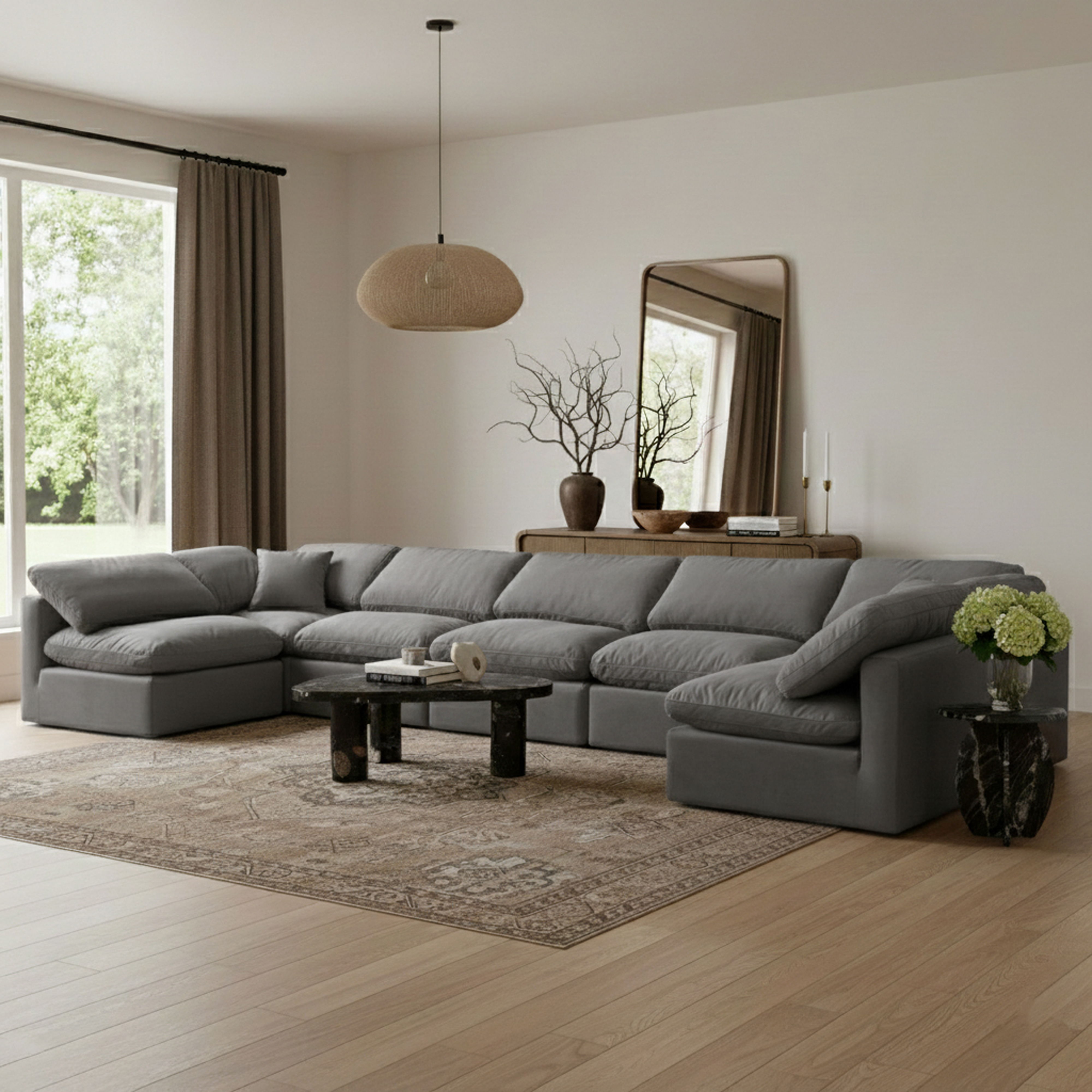 Indulge - Velvet 7 Piece Modular U-Shaped Sectional - Dark Gray