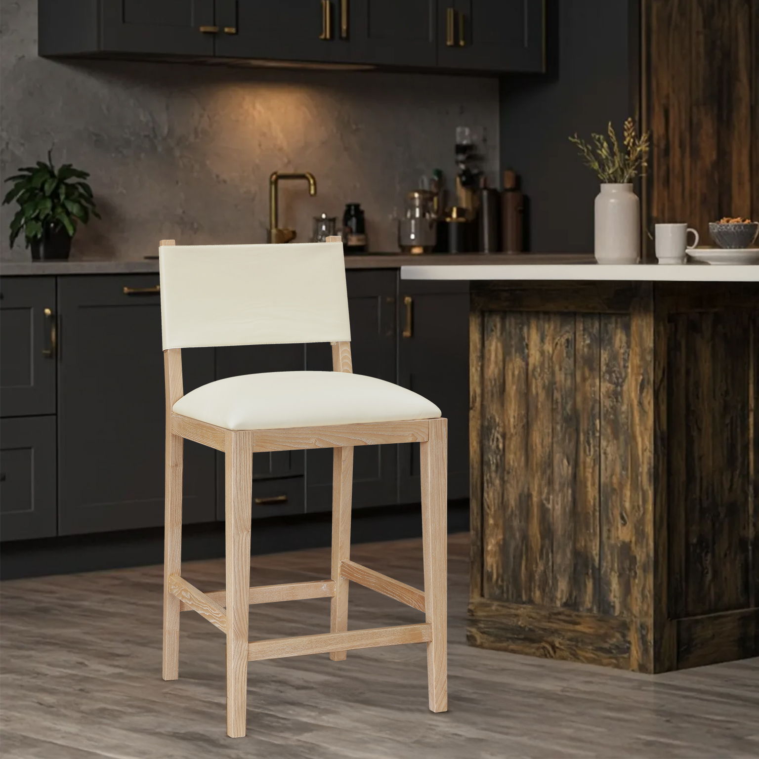 Avon - Vegan Leather Counter Stool - Cream