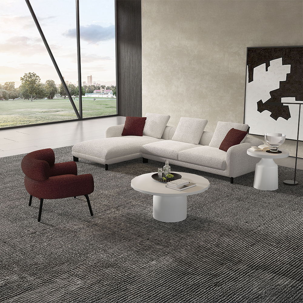 Mardi - Sectional Sofa With 6 Pillows - Maroon & Beige Tweed, beige, view 6