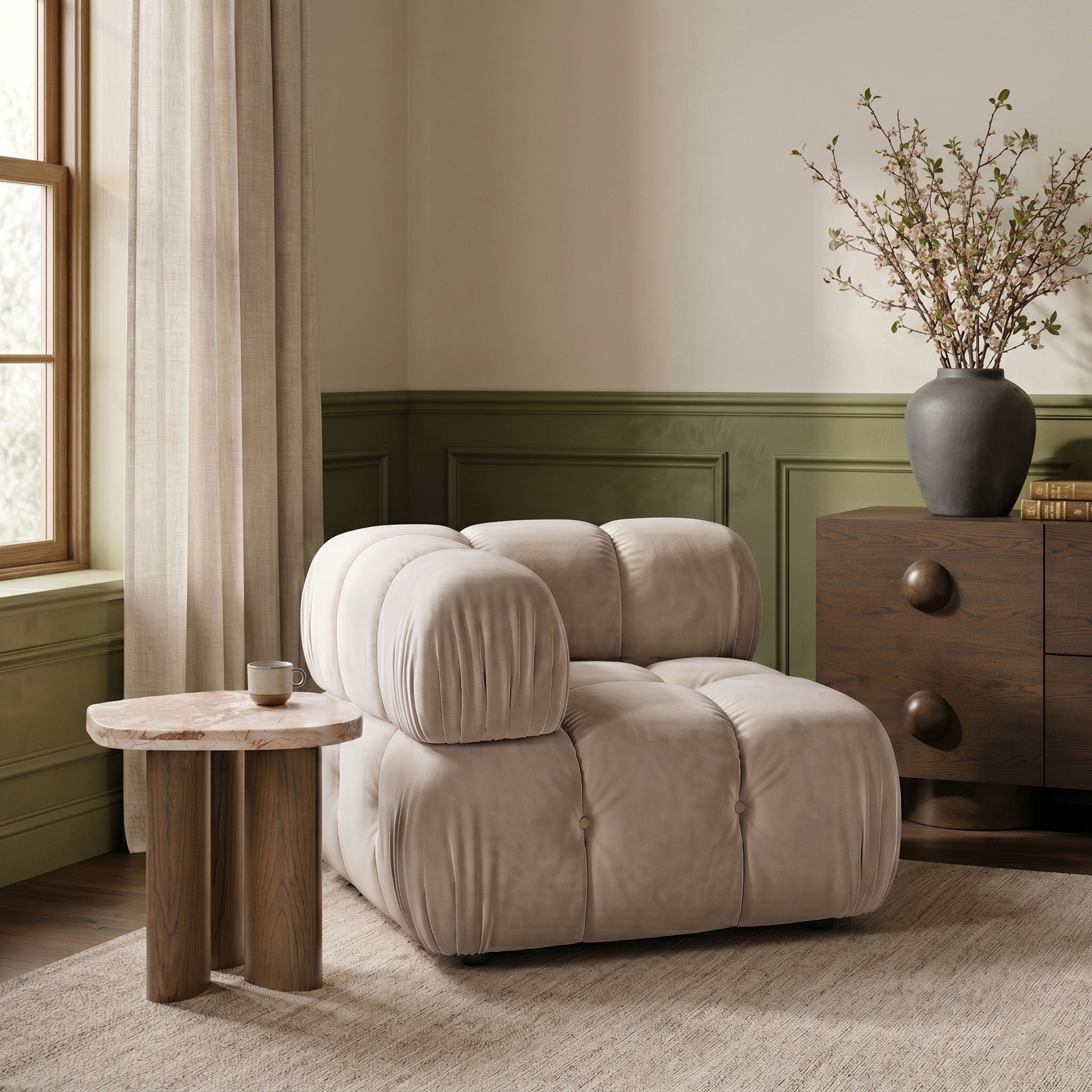 Orin - Velvet Performance Fabric Upholstered Modular Corner Chair - Beige