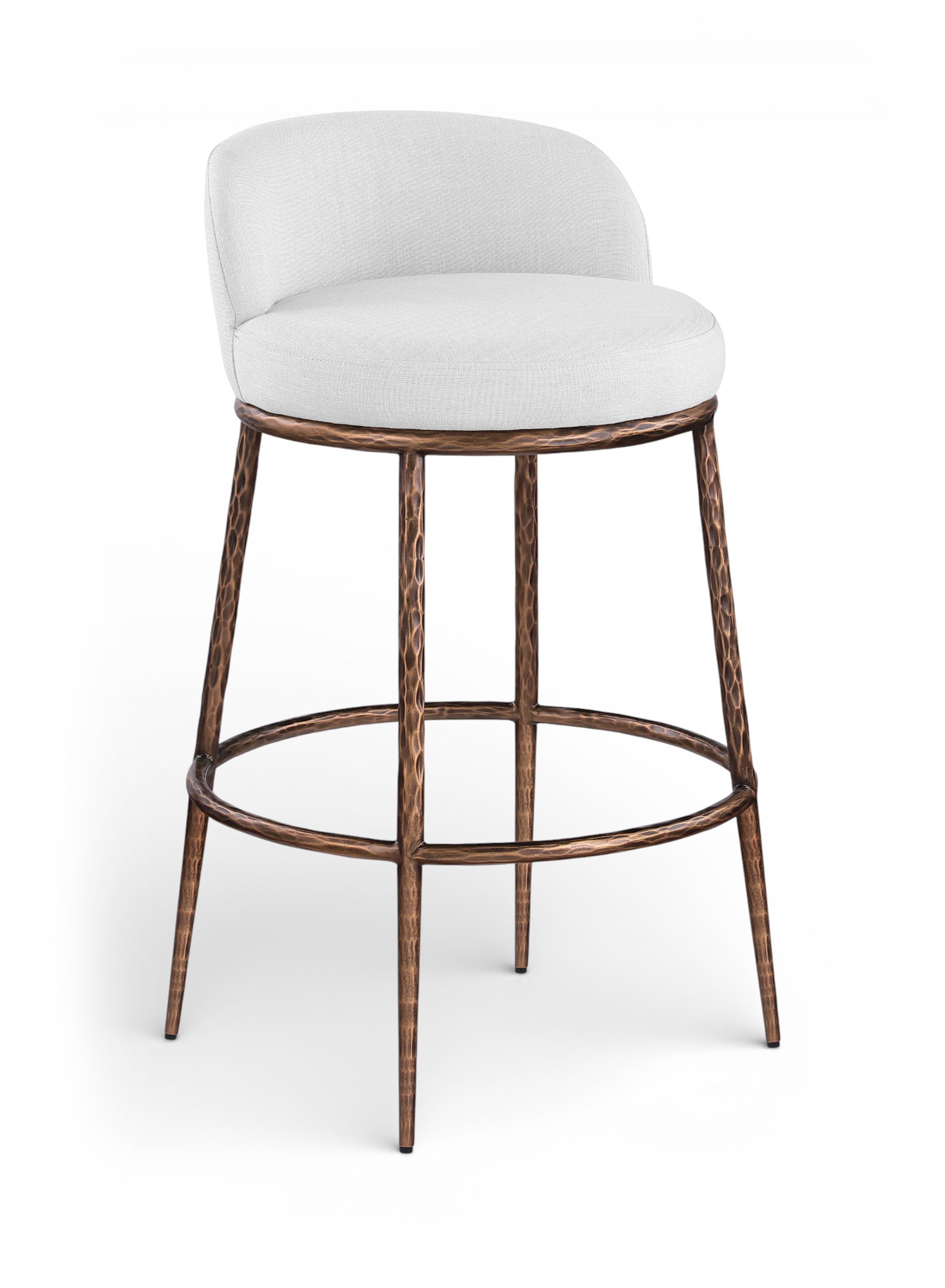 Ferro - Performance Fabric Upholstered Bar Stool - White / Antique Bronze