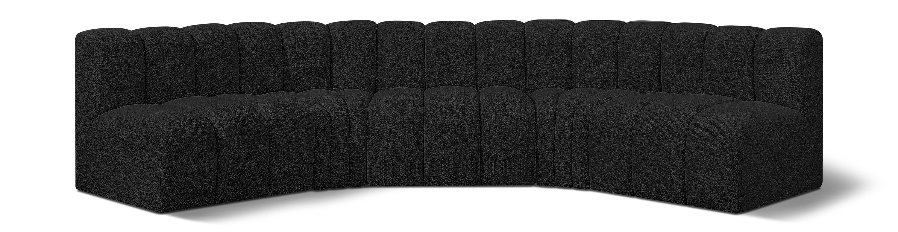 Arc - Boucle Fabric 5 Piece U-Shaped Modular Sofa - Black
