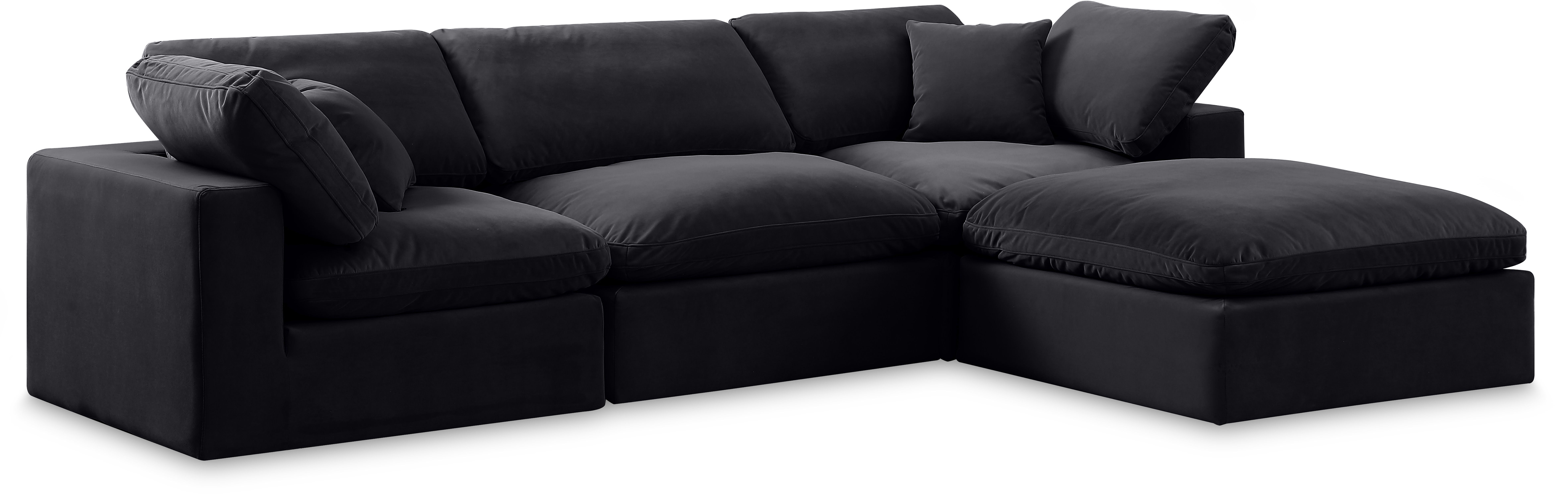 Comfy - 4 Piece Velvet Modular Sectional With Chaise - Black