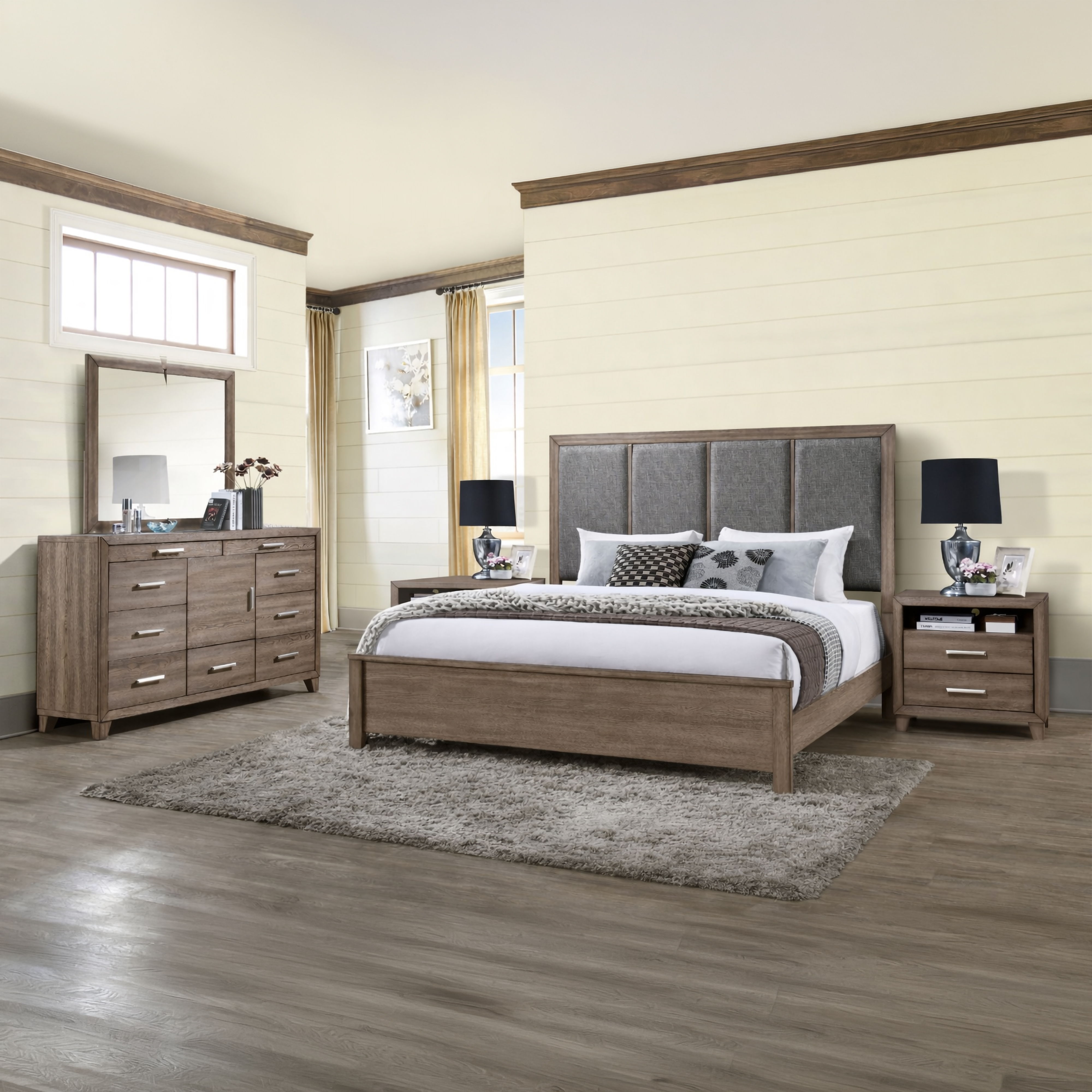 Harrisburg - 6/0 Western King 5 Piece Bedroom Set (Bed, Dresser, Mirror, 2 Nightstands) - Walnut