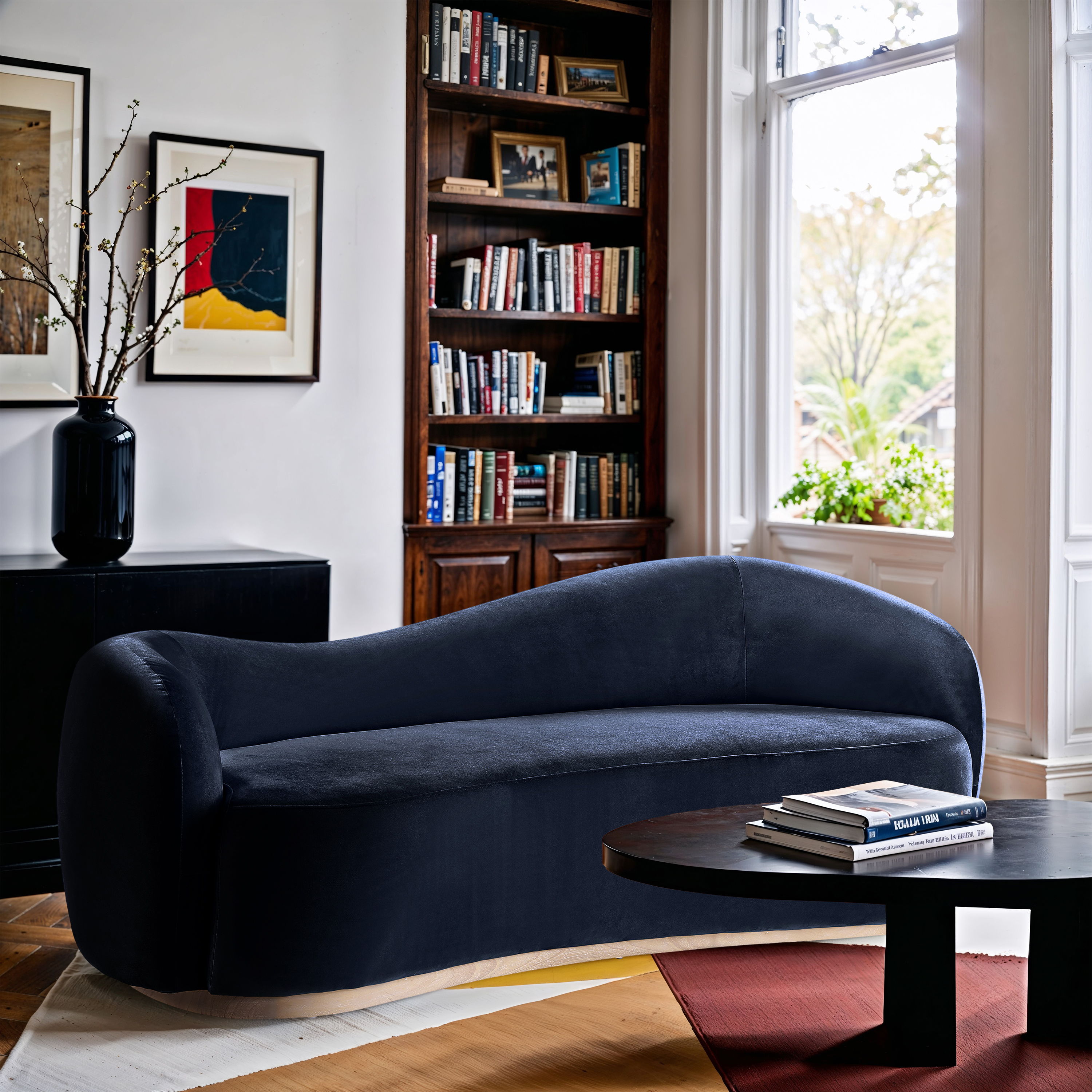 Gustavo - Velvet 92.5" Upholstered Sofa - Navy