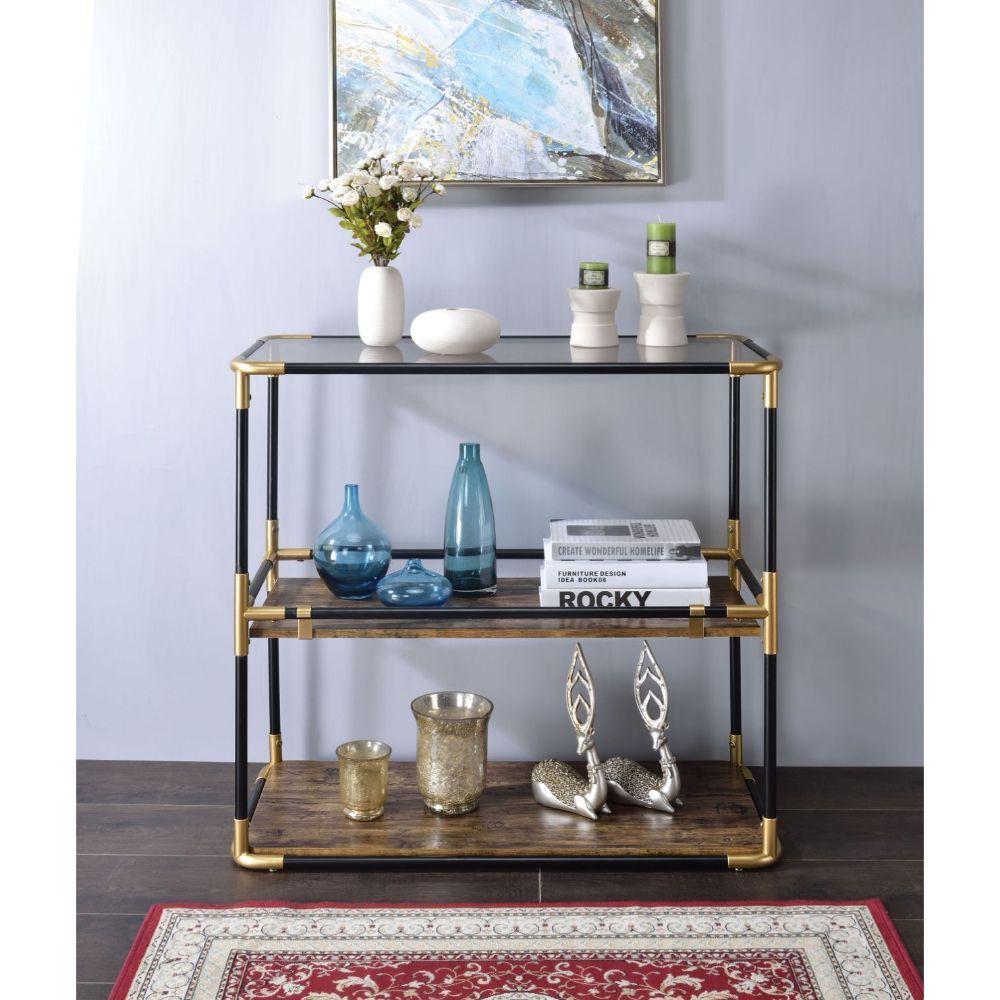 Heleris - Console Table - Smoky Glass Top & Black & Gold, black