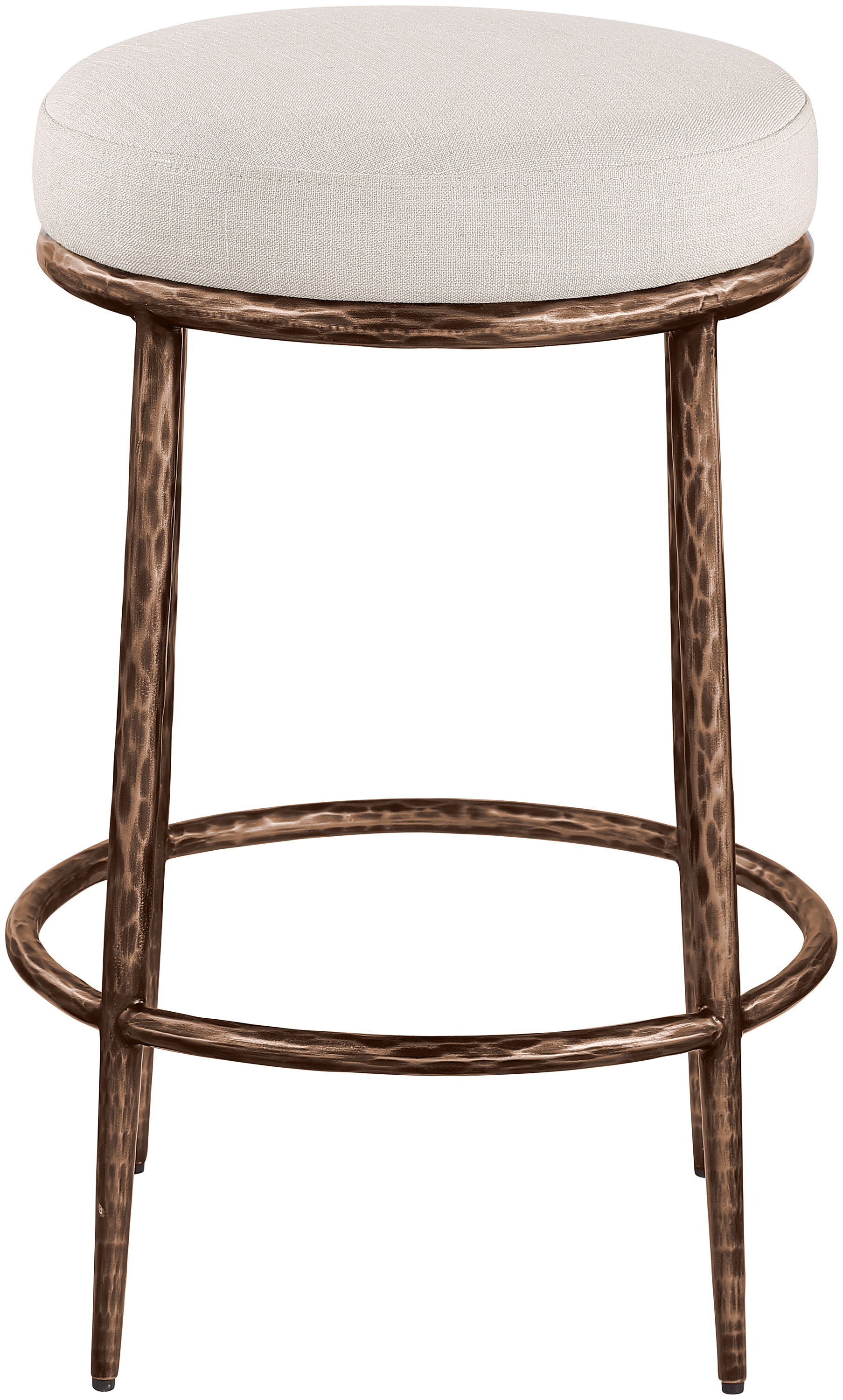 Ferro - Linen Textured Performance Fabric Upholstered Backless Counter Stool - Beige / Brushed Bronze