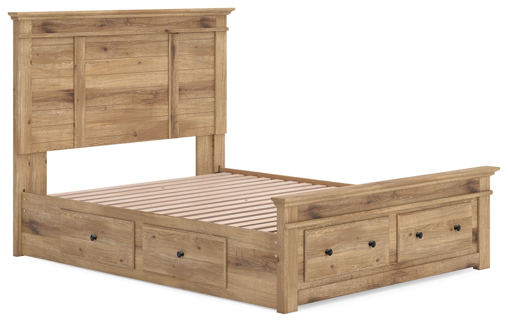 Makidern - Queen Panel Storage Bed With Under Bed Storage Unit And Storage Footboard - Tan