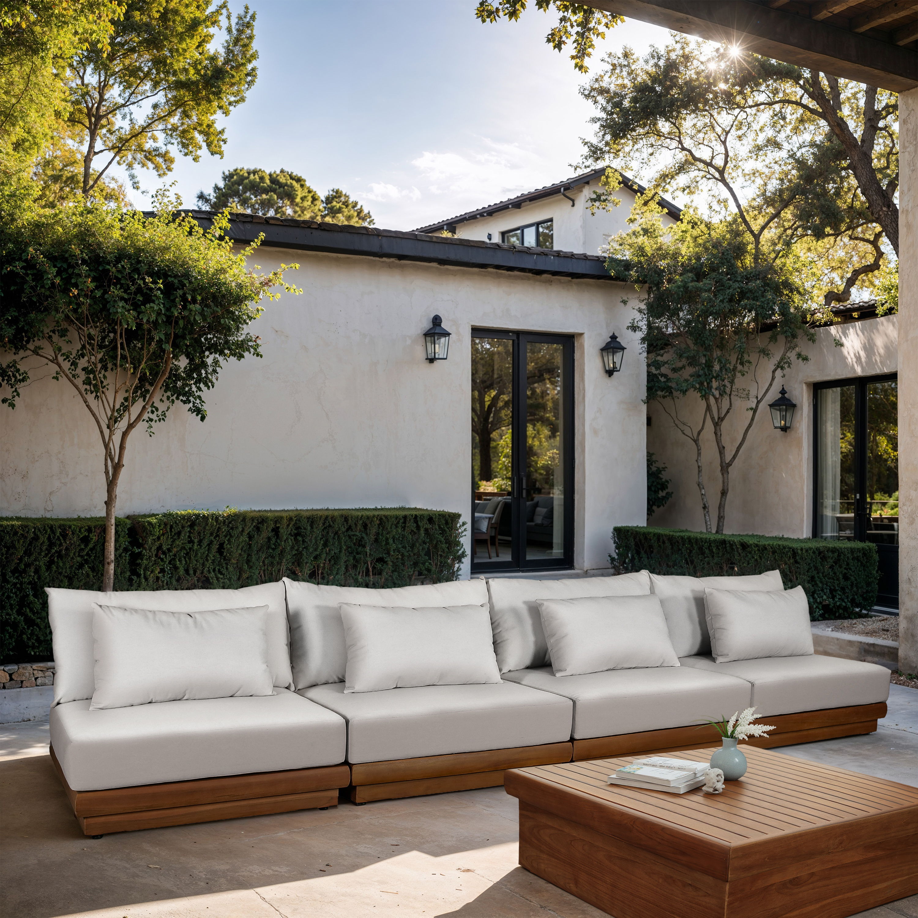 Mirella - 4 Piece Water Resistant Fabric 148" Outdoor Patio Modular Sofa - Off-White