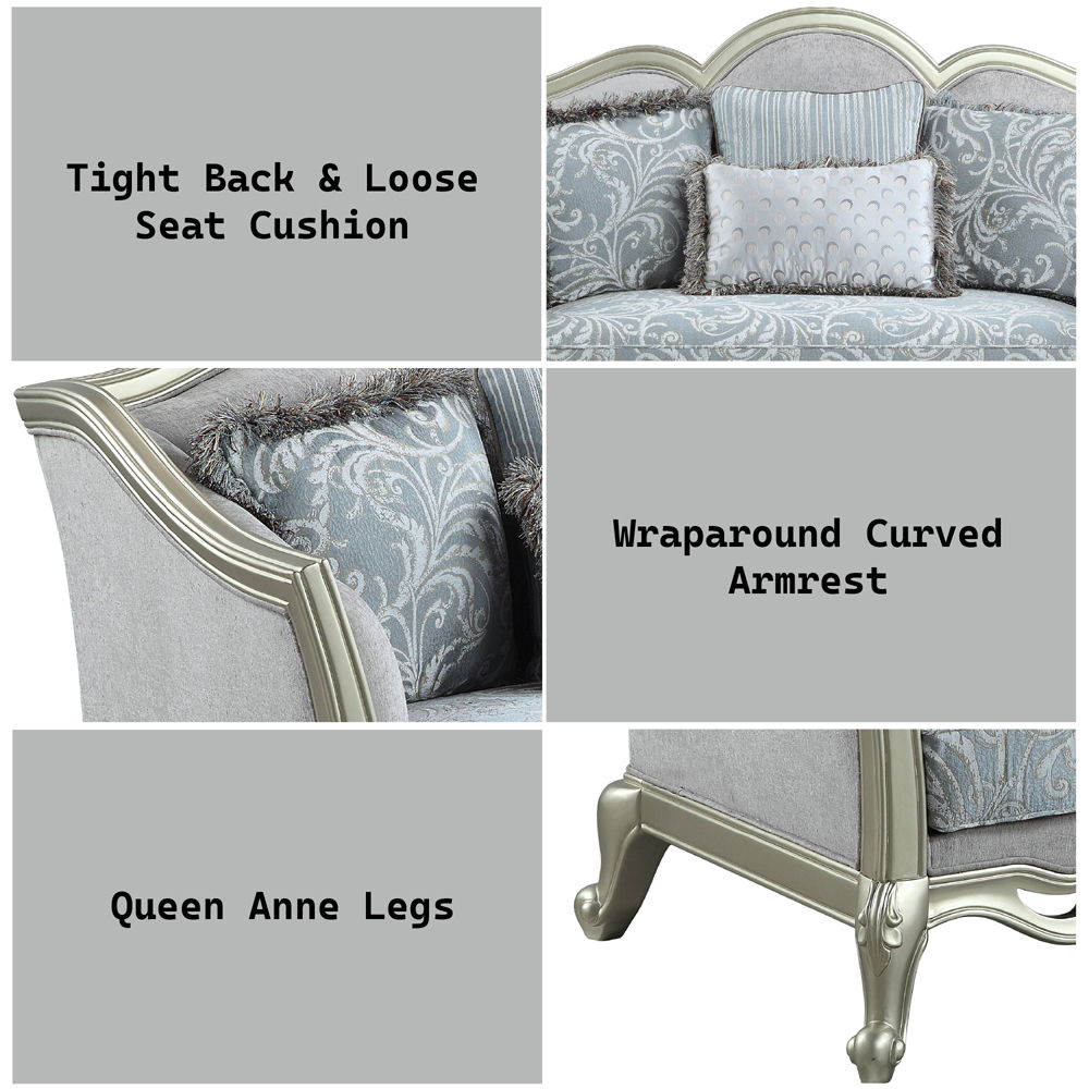 Qunsia - Loveseat With 4 Pillows - Light Gray Linen & Champagne, light gray, view 4