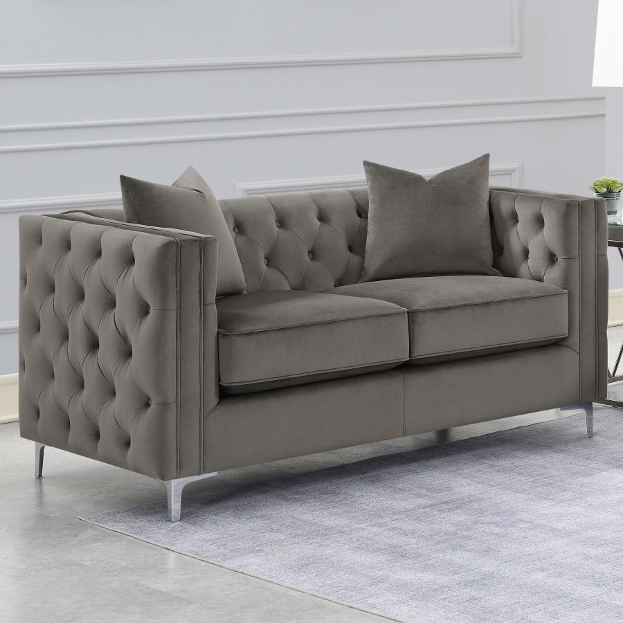 Phoebe Tufted Tuxedo Arms Loveseat Urban Bronze New Lots