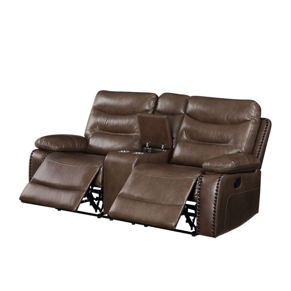 Aashi - Motion Loveseat With Console - Brown Leather-Gel Match, dark brown, view 4