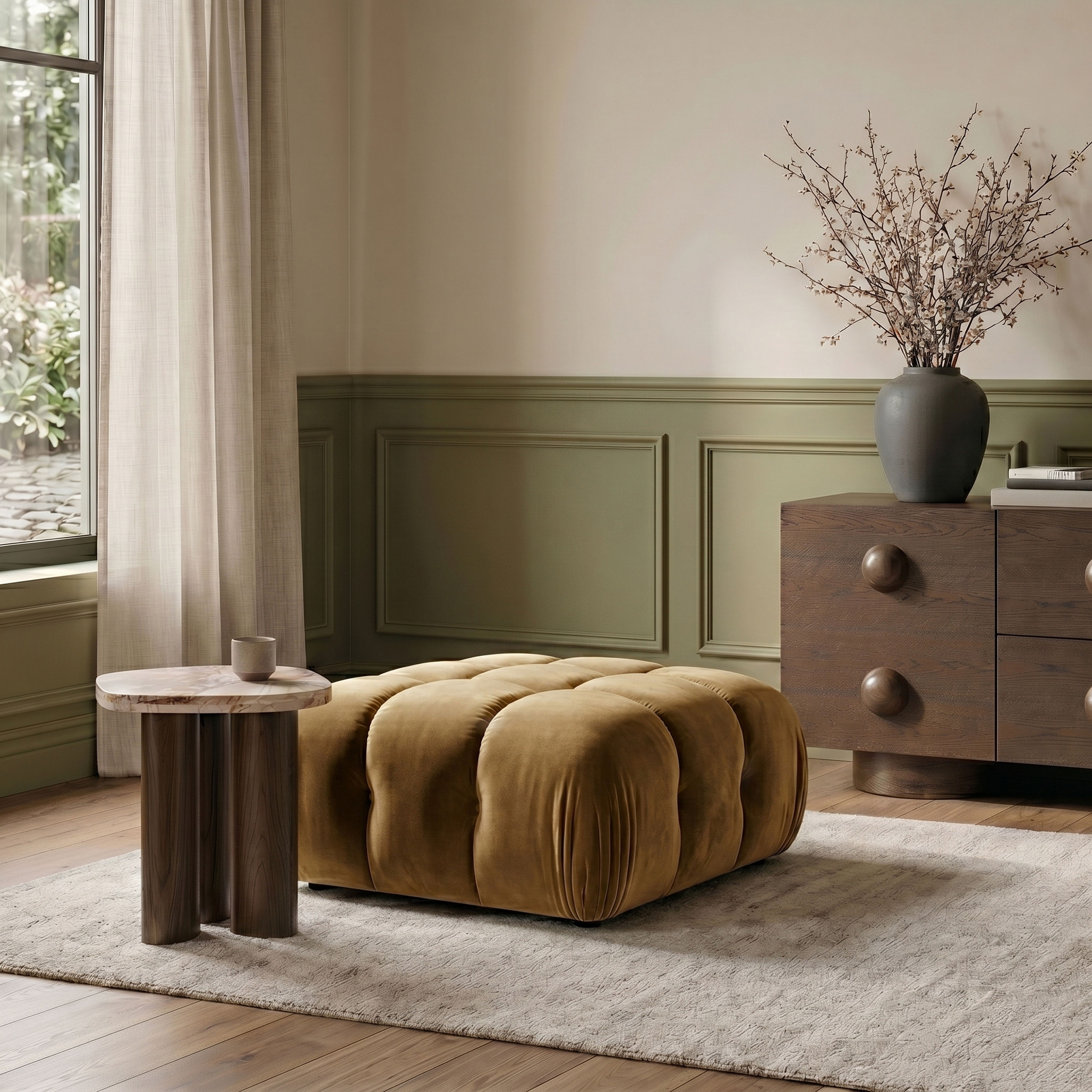 Orin - Velvet Performance Fabric Upholstered Modular Ottoman - Saddle