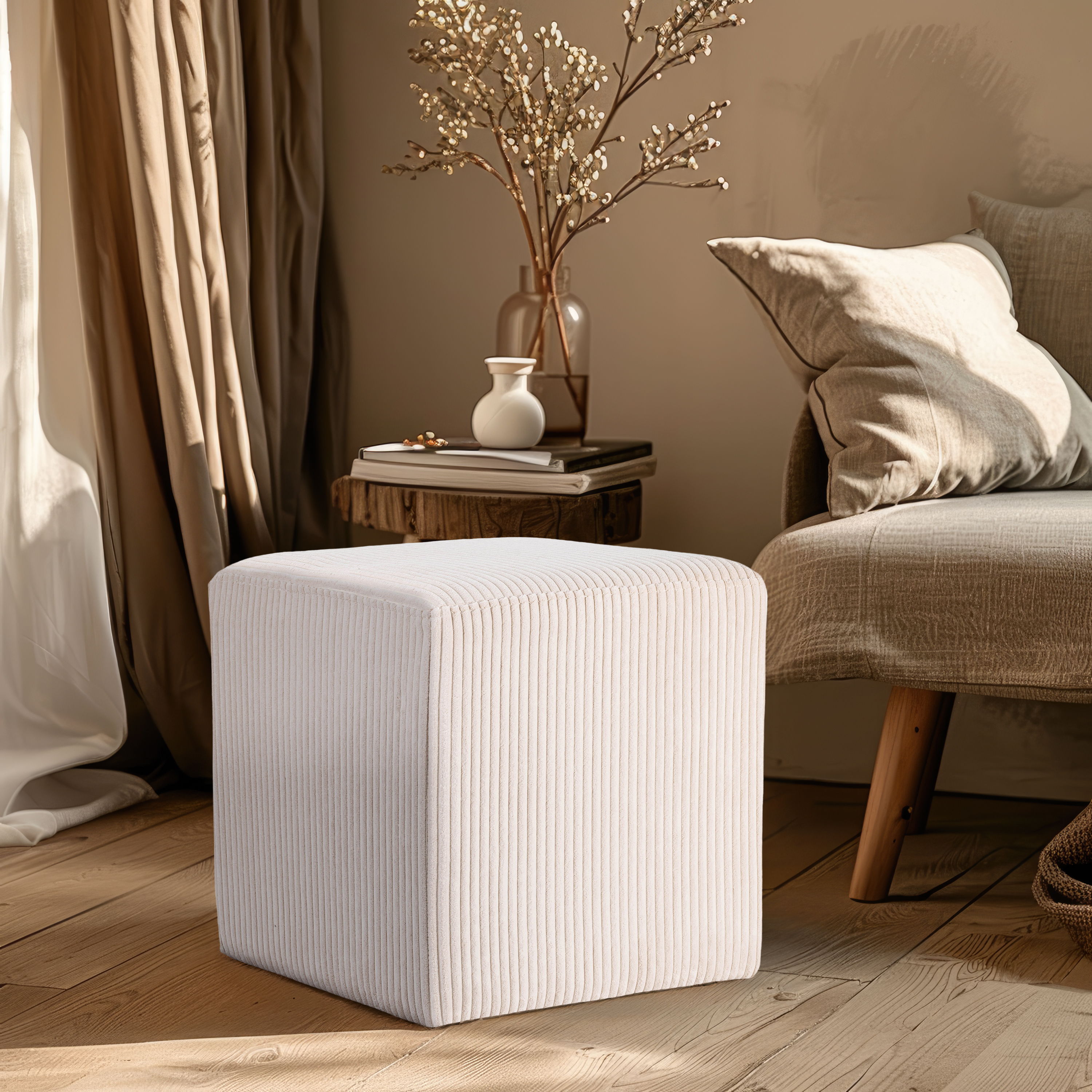Roy - Microsuede Ottoman / Stool - Beige