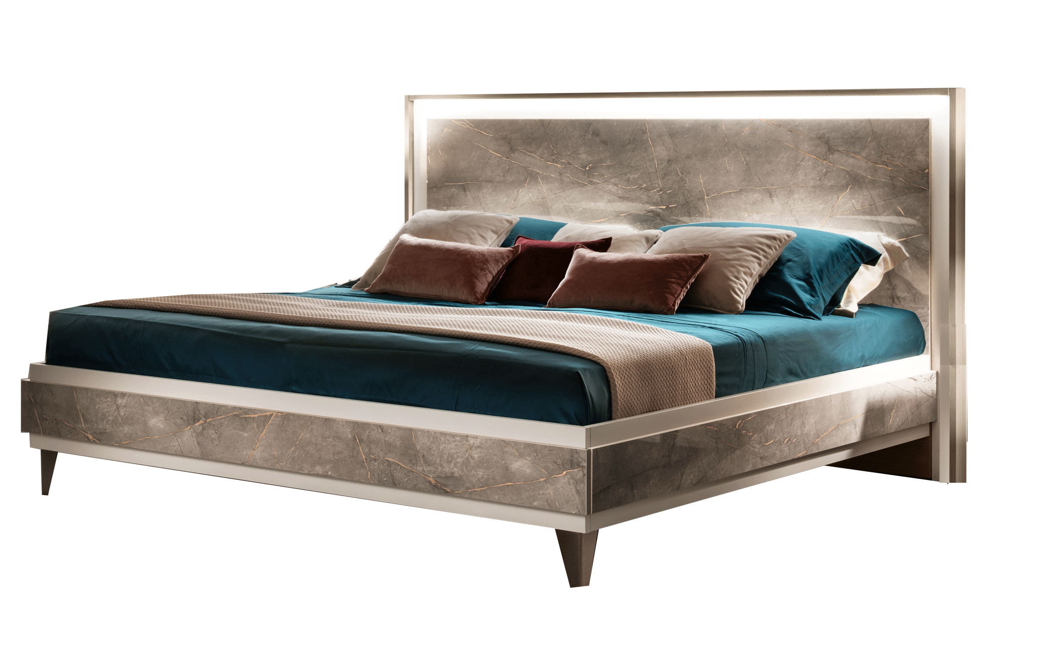 ArredoAmbra - Queen Size Bed With Wooden Headboard - Light Brown