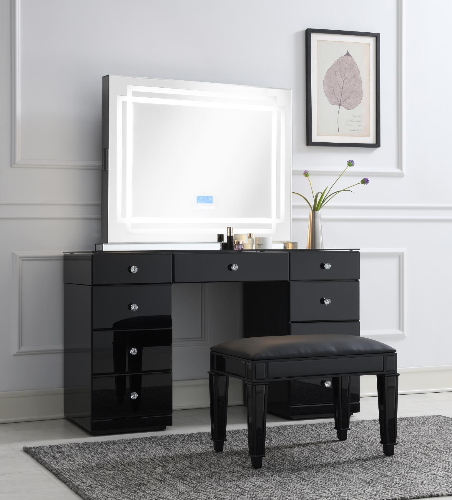 G-316 - Glamour Vanity Set (Dresser + Mirror Bluetooth Speaker With Lights) - Black