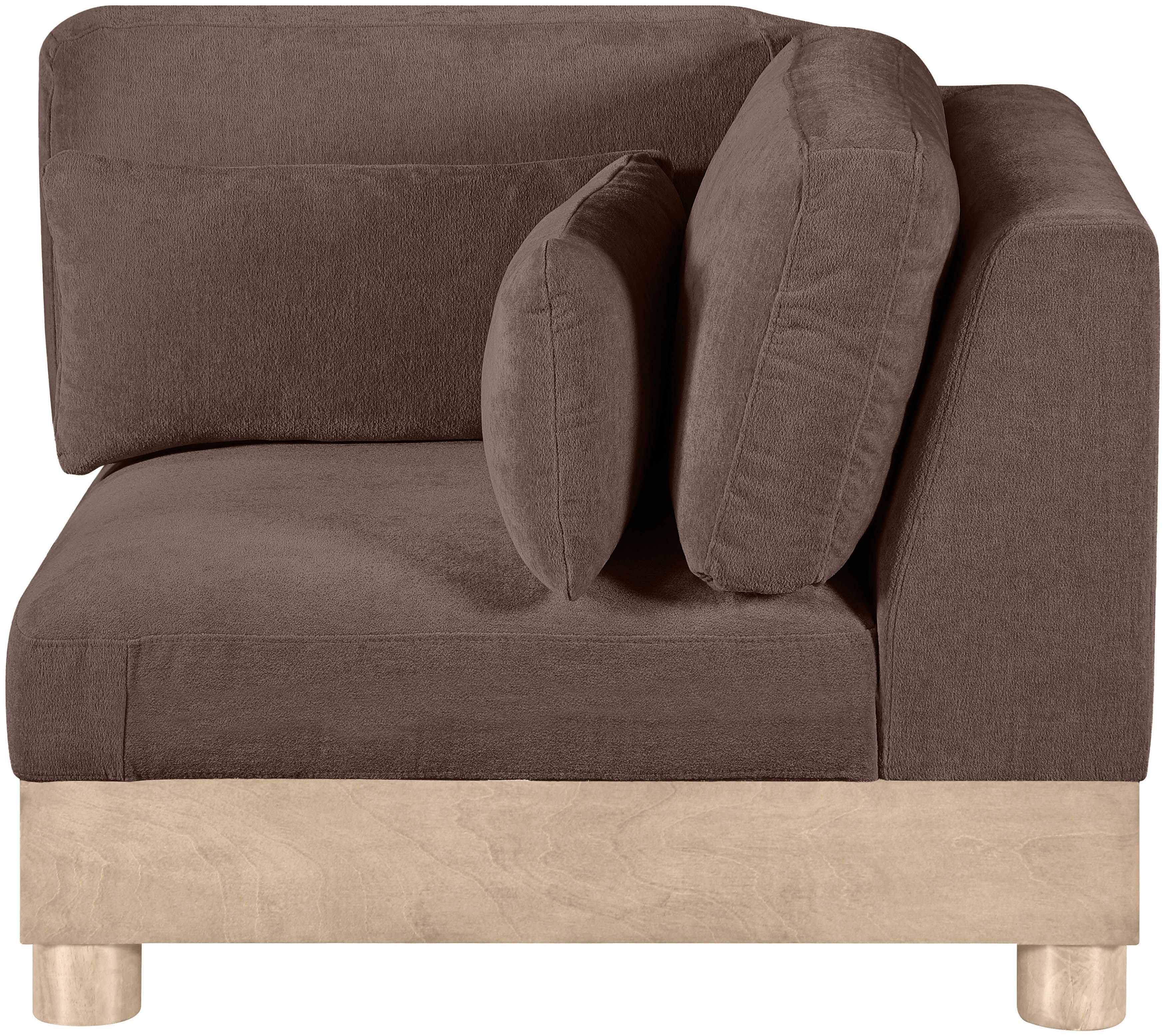 Turin - Chenille Fabric Upholstered Modular Corner Chair - Brown / Natural Oak