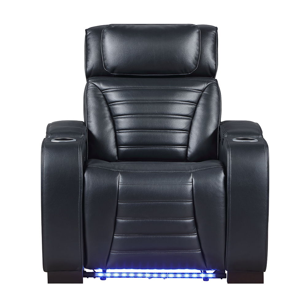 Ephron - Power Motion Recliner With Power Headrest & LED - Black, black, view 3