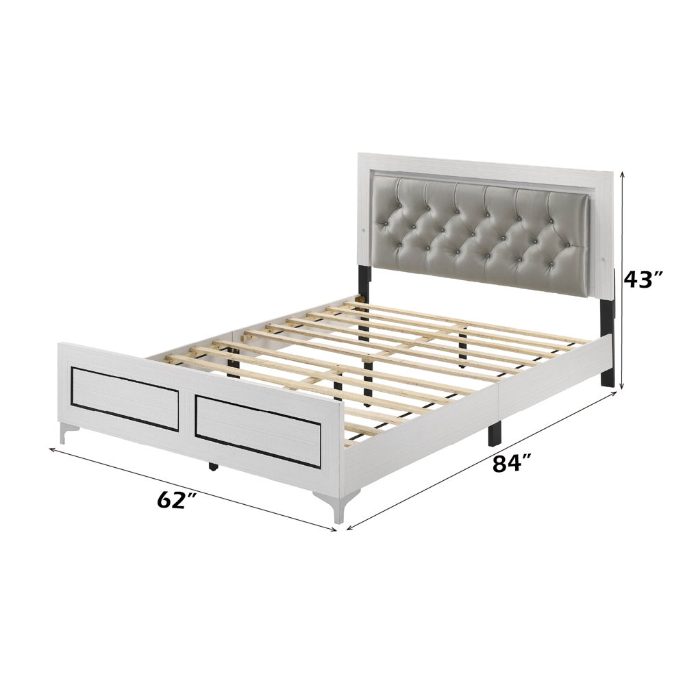 Casilda - Queen Bed With LED - Gray Synthetic Leather & White, white, view 7