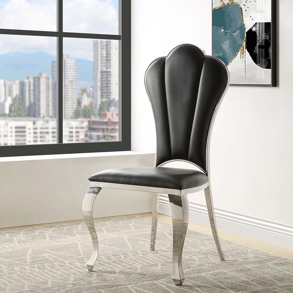 Cyrene - 43" Side Chair (Set of 2) - Black Synthetic Leather, black