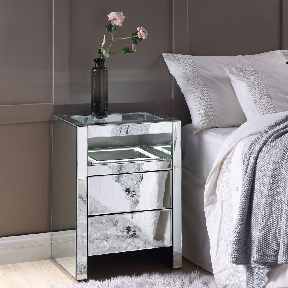 Dominic - Accent Table With LED - Mirrored, silver