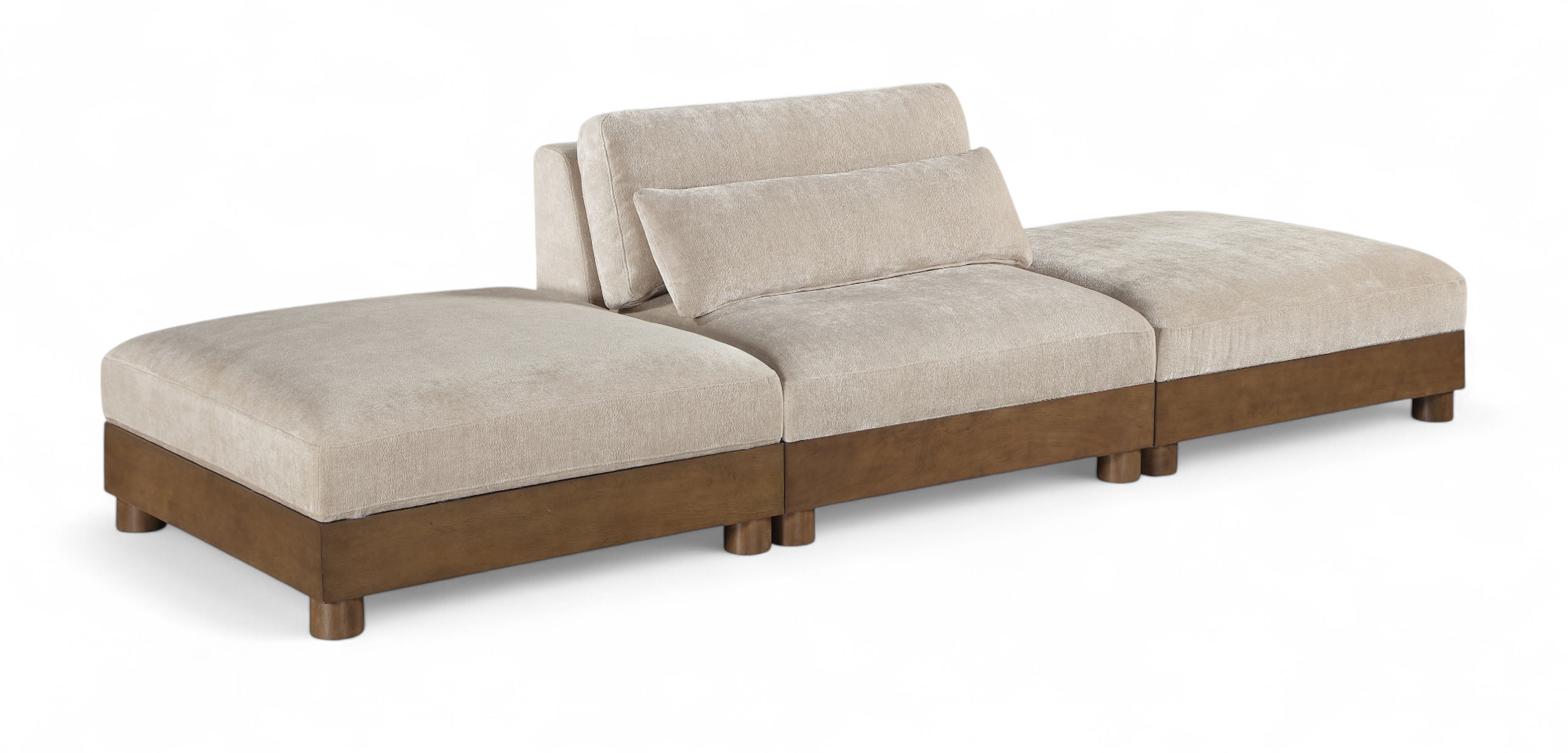 Turin - 120" Chenille Fabric Upholstered 3 Piece Modular Sofa - Taupe / Brown Walnut