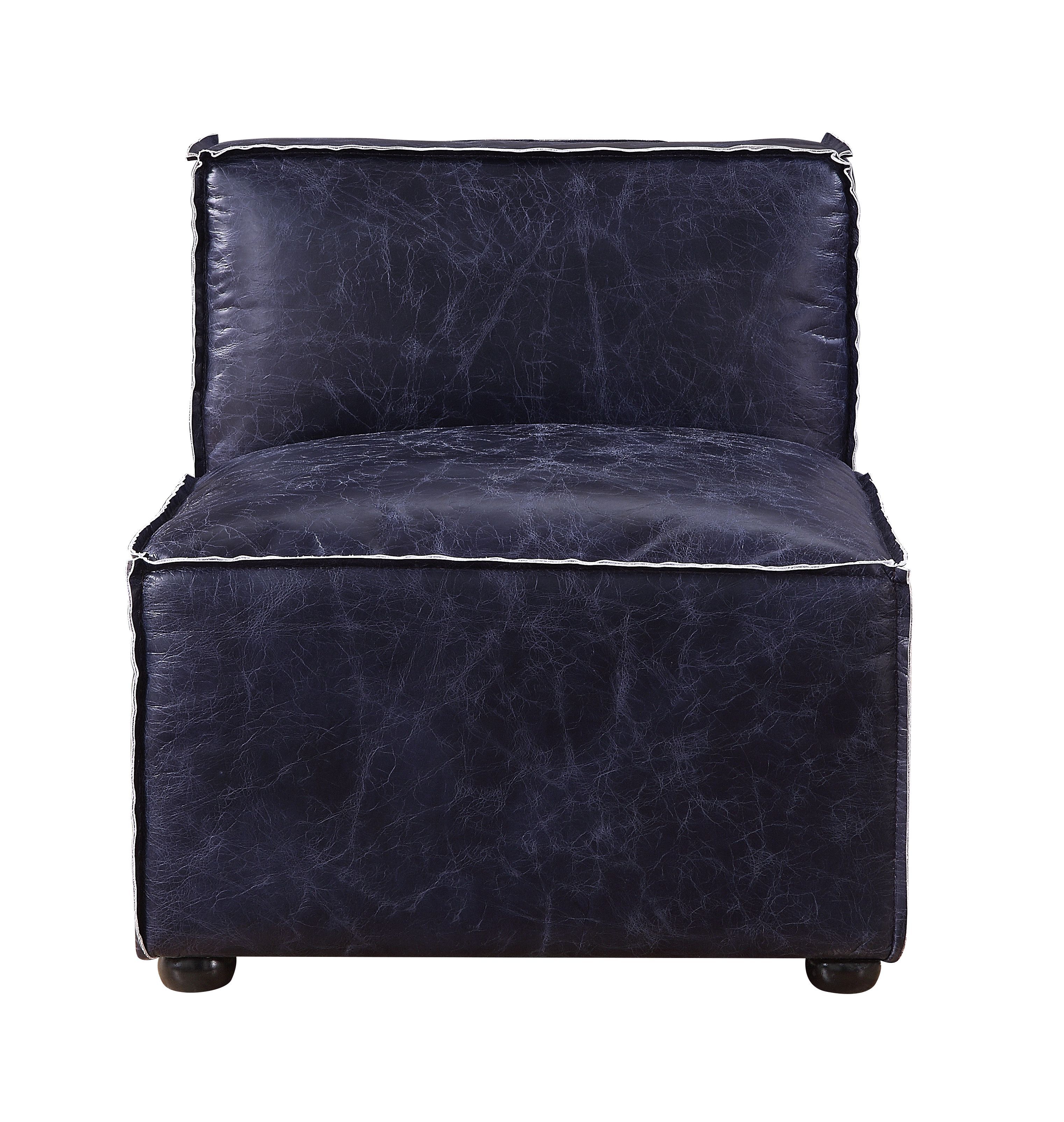 Birdie - Modular Armless Chair - Vintage Blue Top Grain Leather, blue, view 2