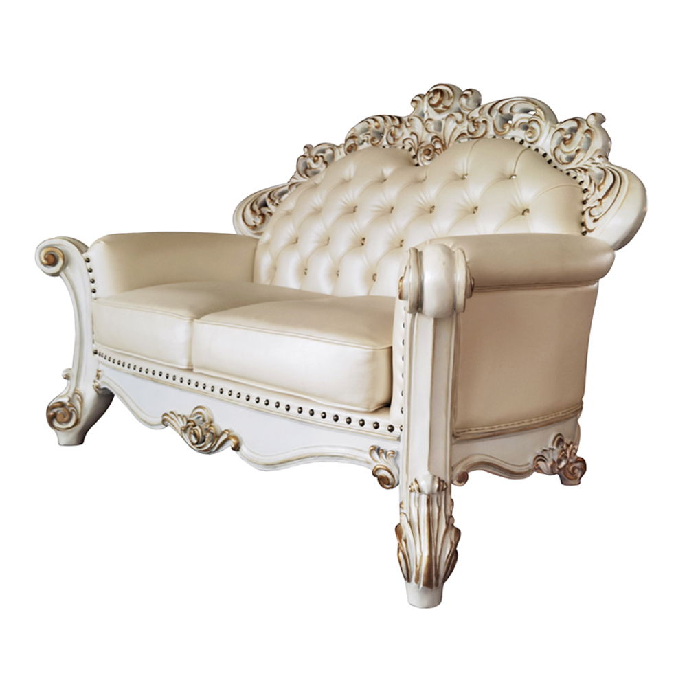 Vendome - Loveseat With 3 Pillows - Champagne Synthetic Leather & Antique Pearl, beige