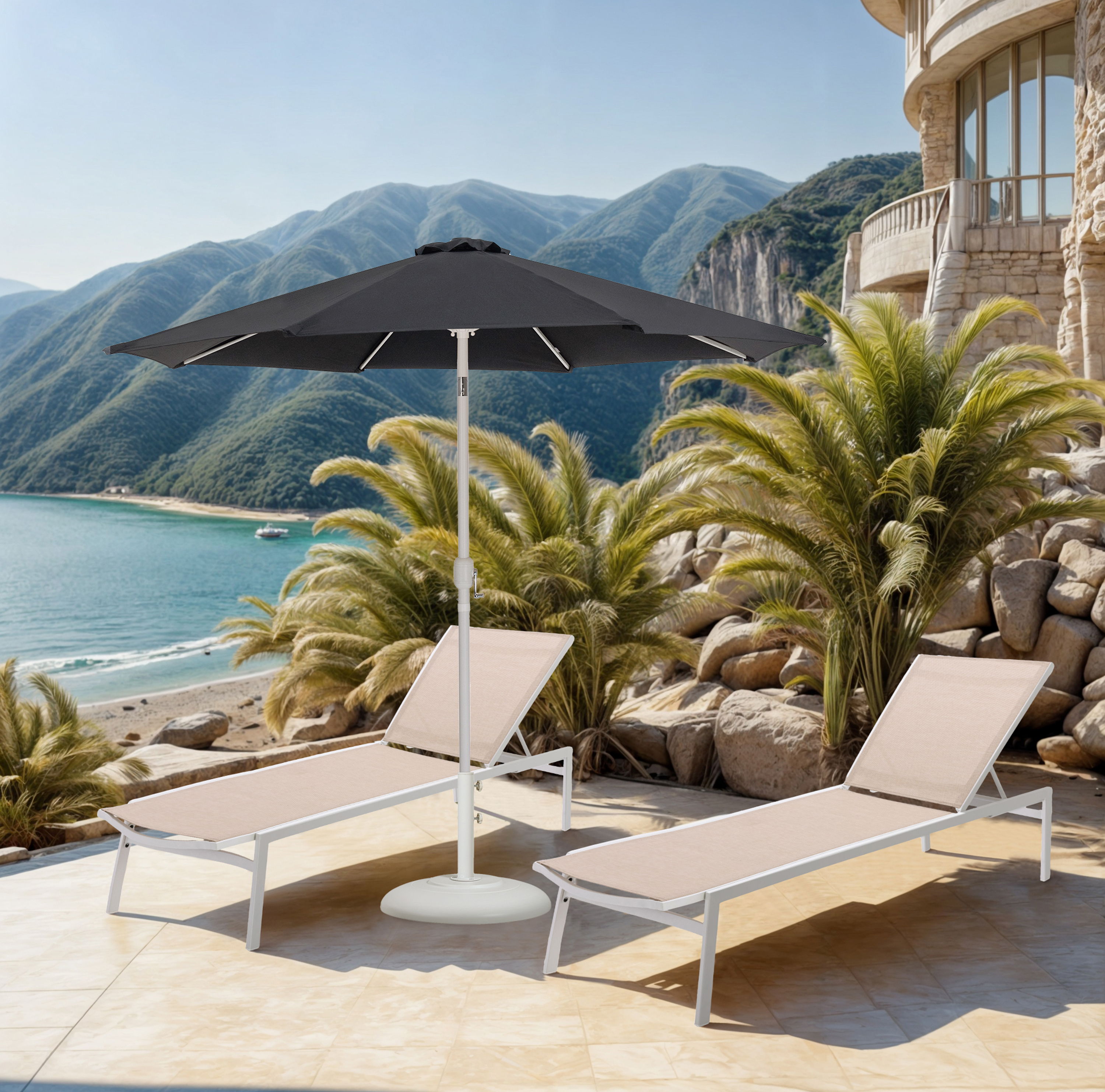 Fiji - Aluminum Patio Umbrella With Round White Base - Black