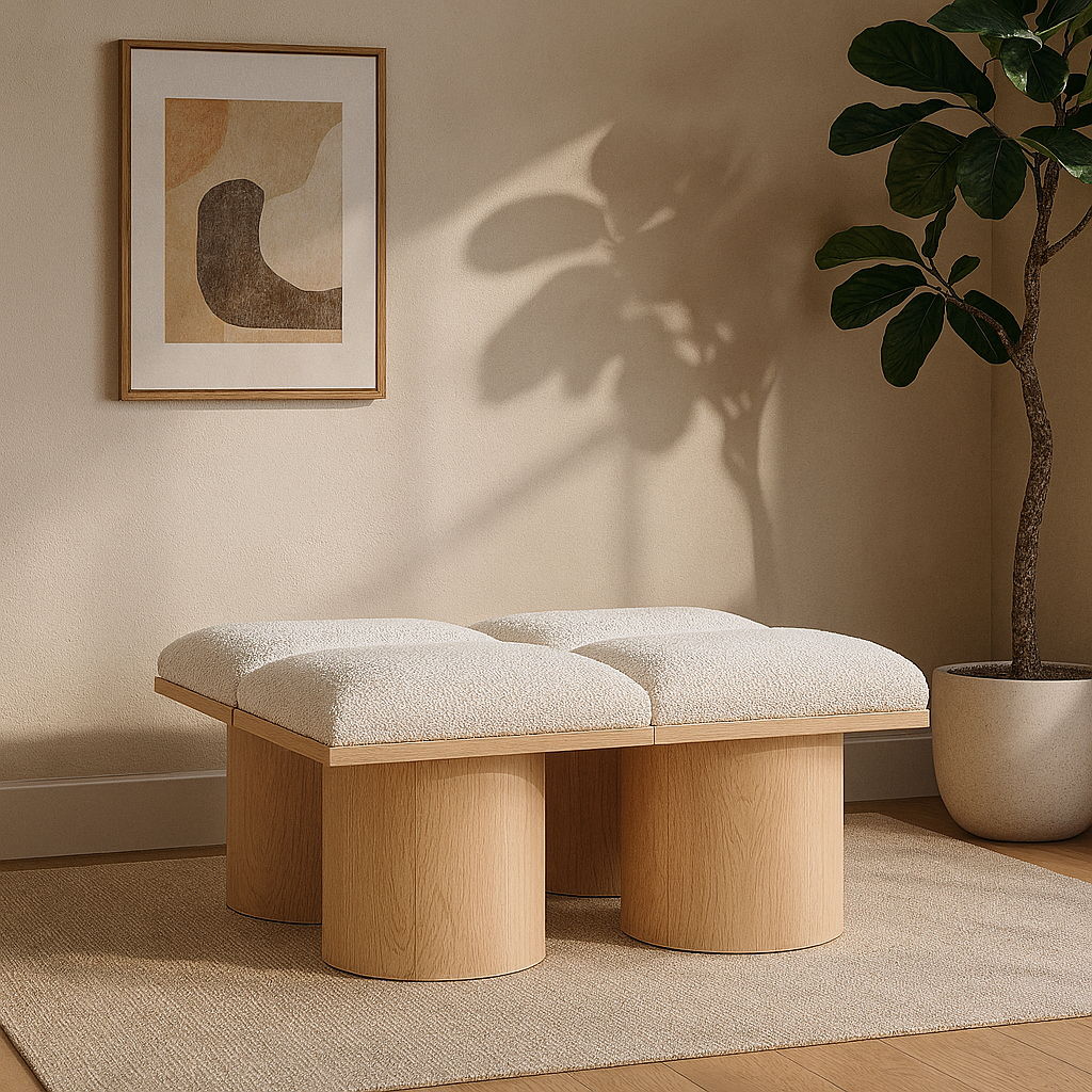 Pavilion - 36" 4 Piece Modular Bench With Natural Base - Cream