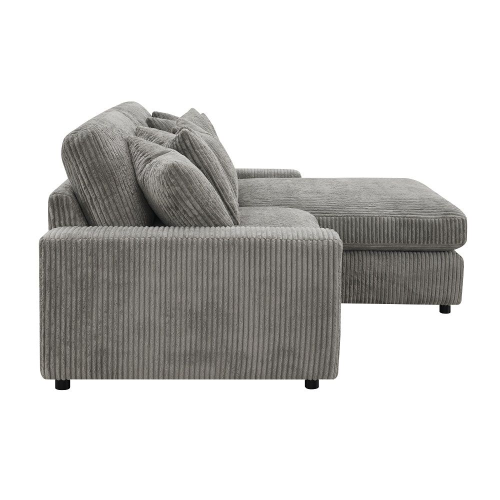 Tavia - Reversible Sectional Sofa With 6 Pillows - Gray Corduroy, gray, view 3