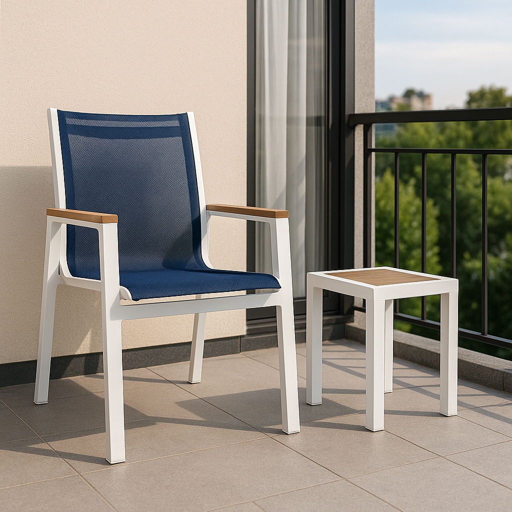 Nizuc - Outdoor Patio Dining Arm Chair With White Frame And Natural Arms (Set of 2) - Navy