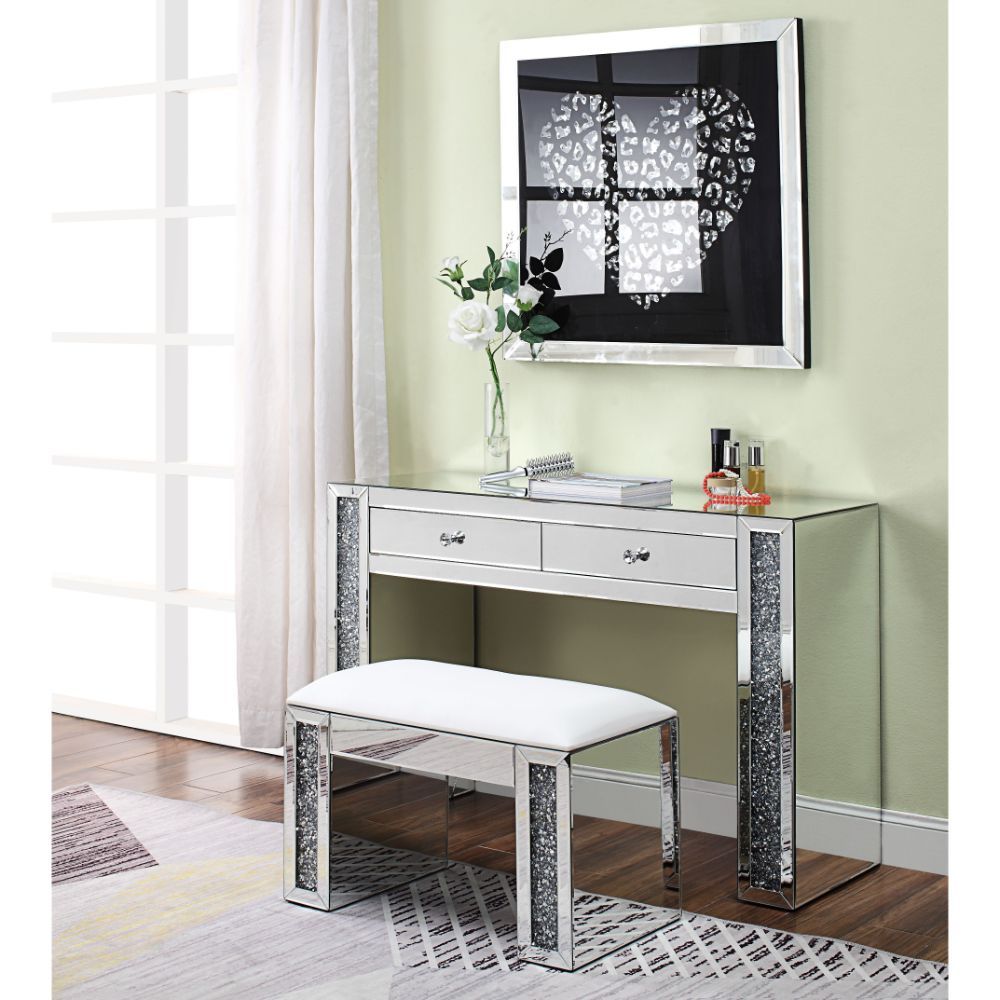 Noralie - Vanity Desk - Faux Diamonds & Mirrored, silver, view 6