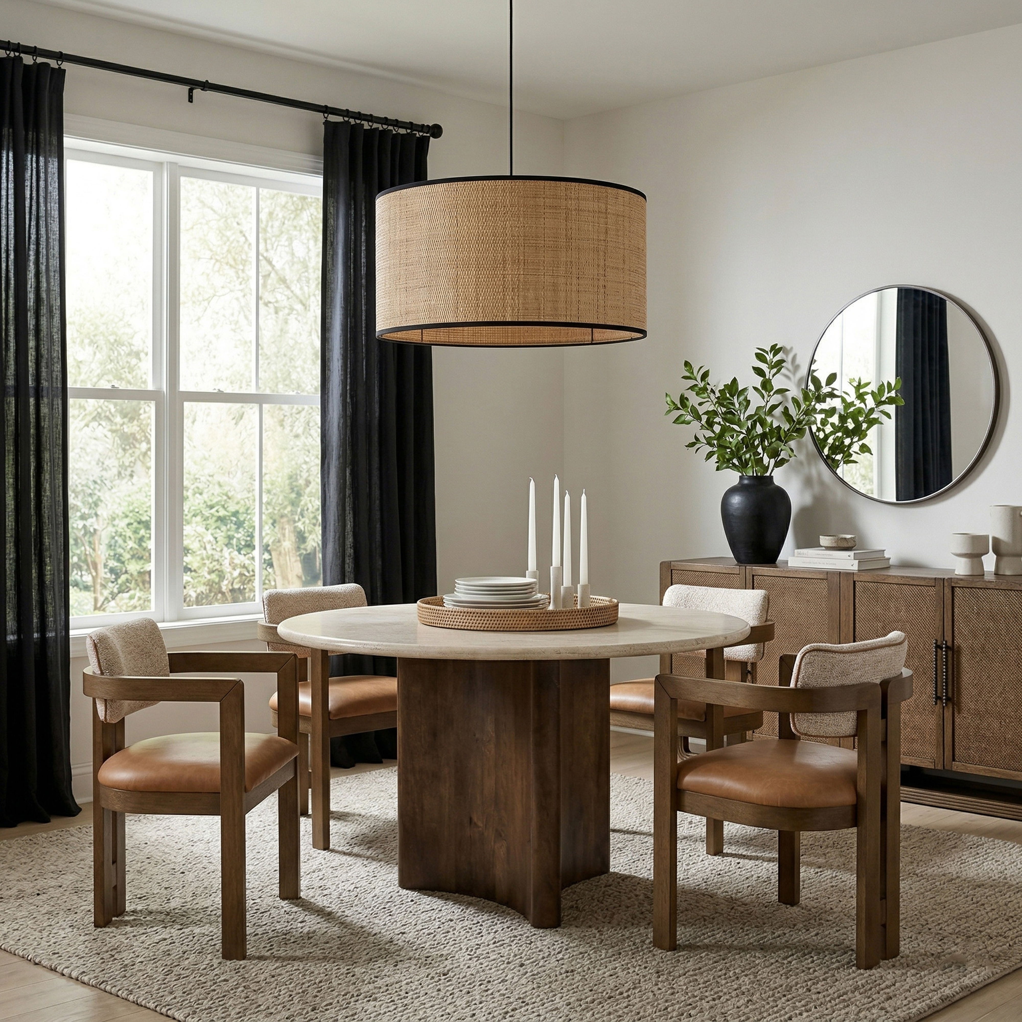 Pietra - 48" Travertine And Mango Wood Dining Table - Brown / Beige