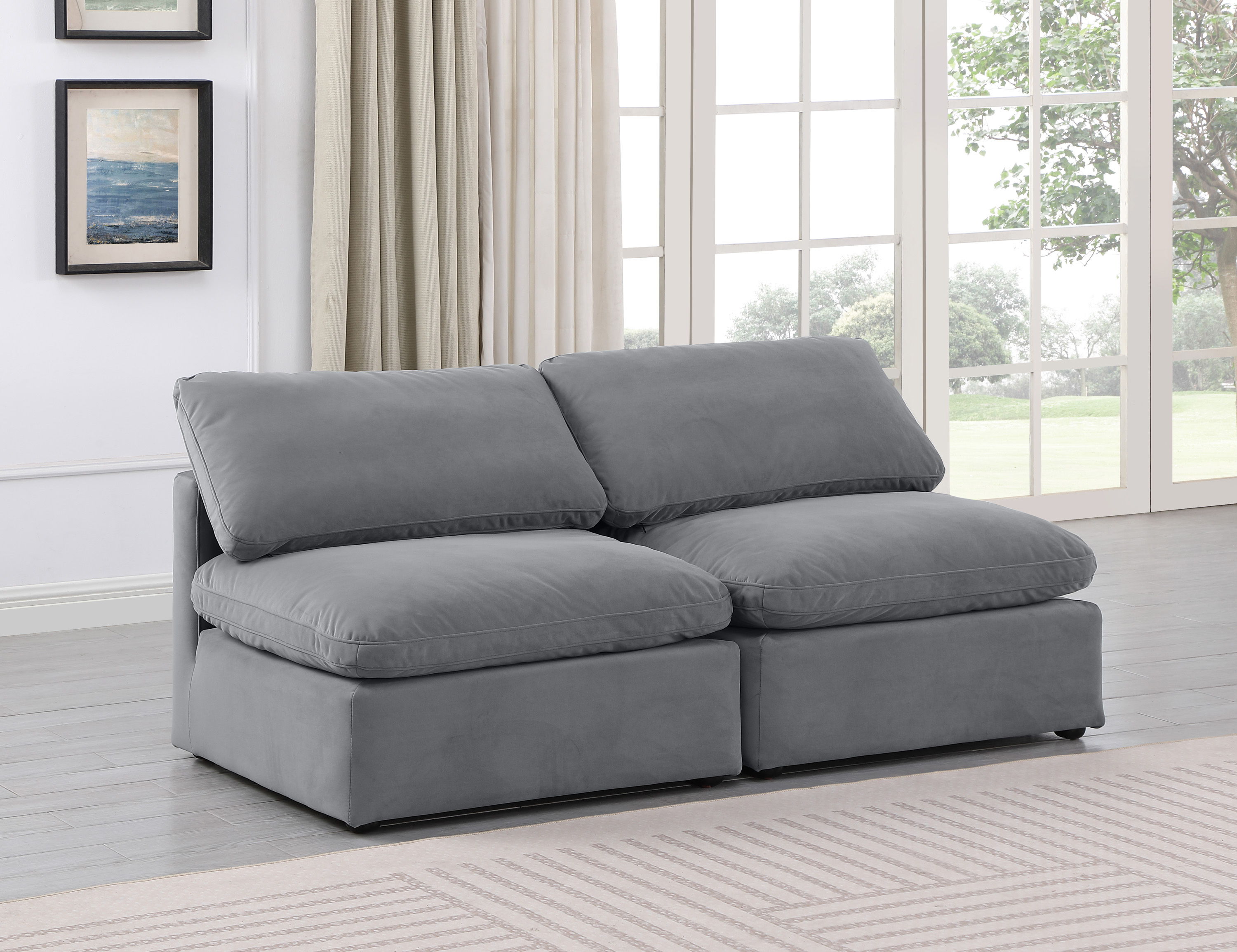 Indulge - Velvet 2 Piece Modular Armless Sofa - Gray