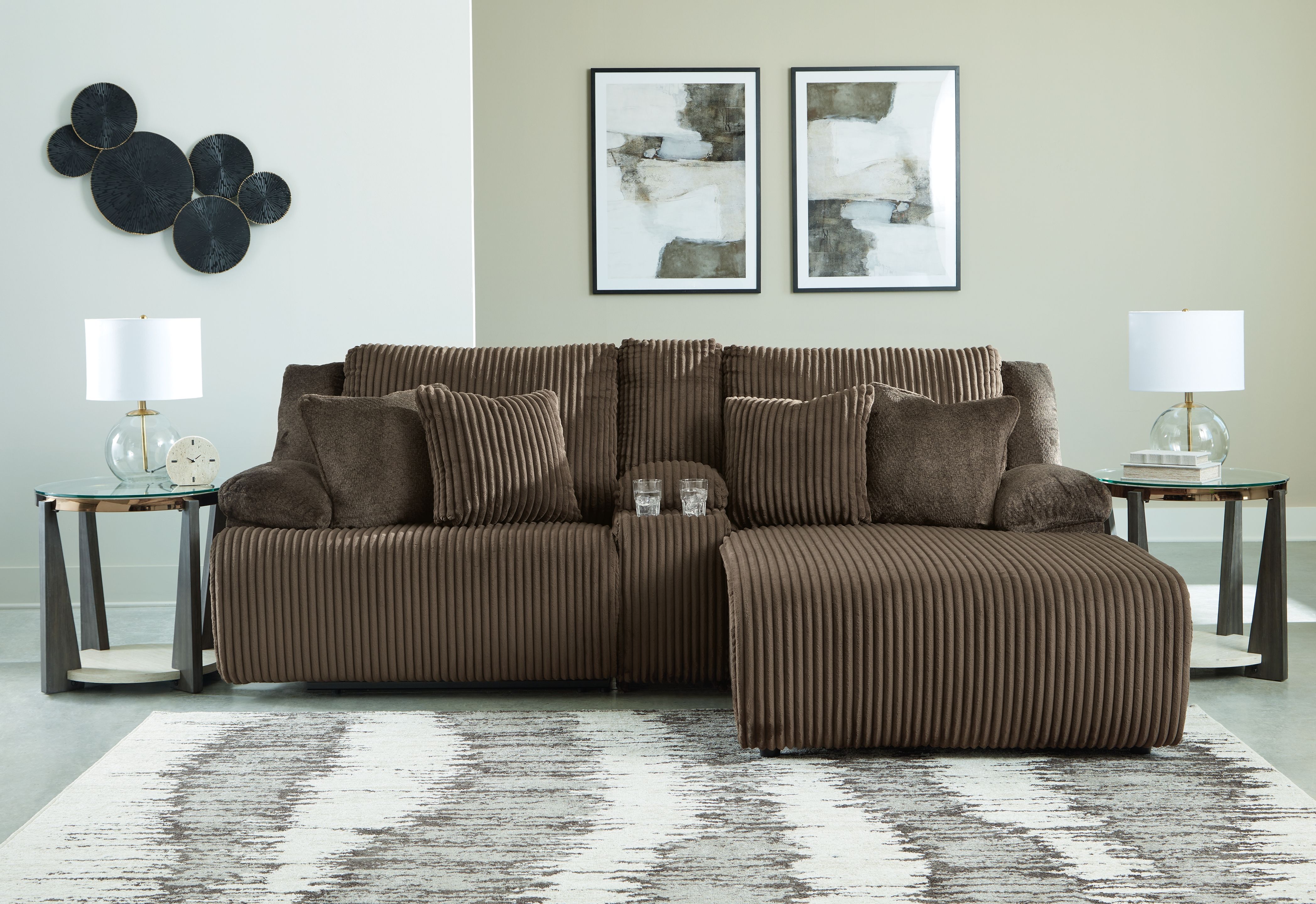 Ashley Furniture Top Tier - 3-Piece Reclining Sectional Sofa With Raf Press Back Chaise - Chocolate - Image 3