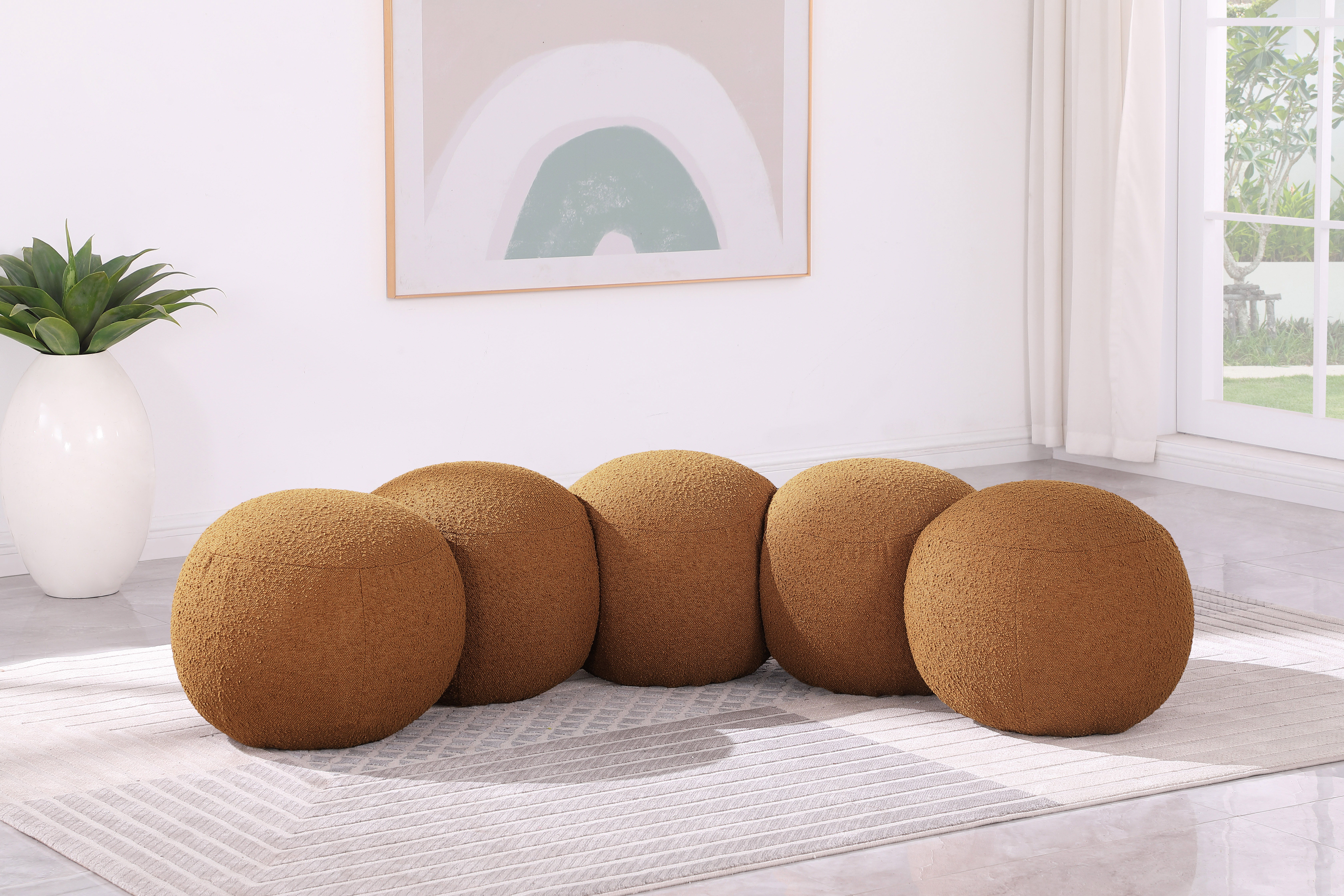 Apollo - 74.5" Boucle Fabric Bench - Saddle