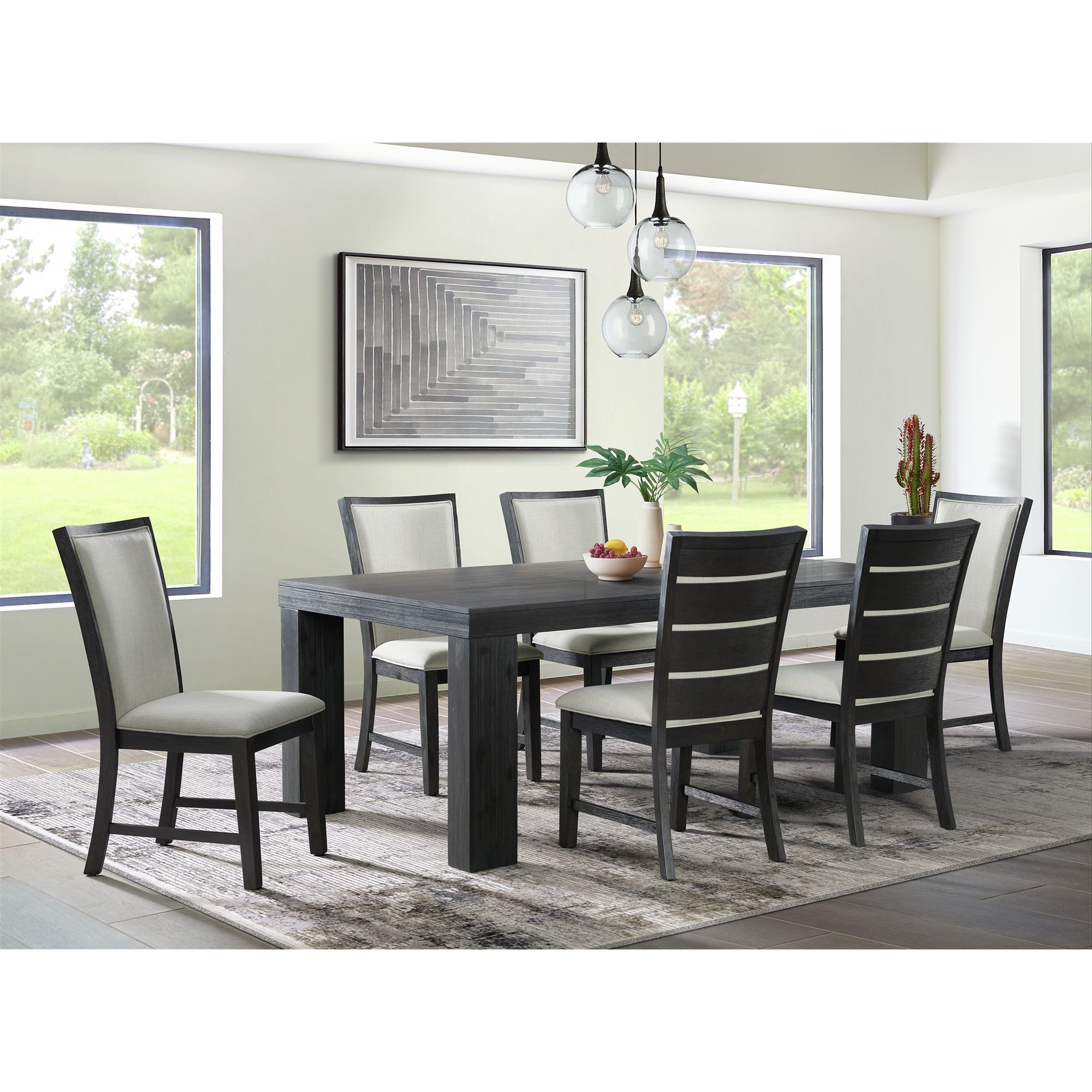 Grady - 7 Piece Dining Set Table & Six Slat Back Chairs - Black