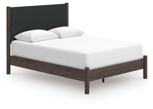 Pamytta - Queen Upholstered Panel Platform Bed - Brown, dark brown
