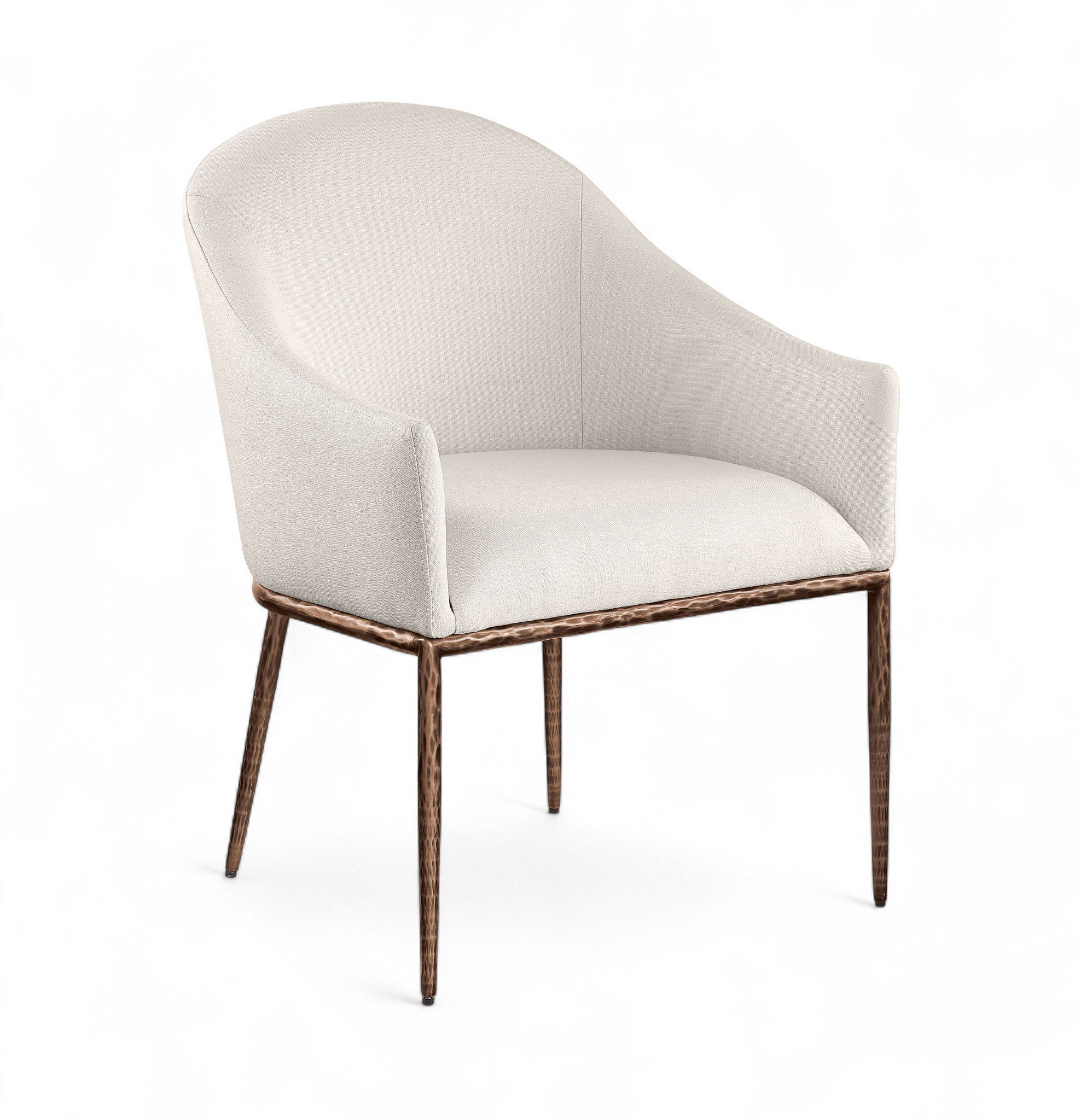 Ferro - Linen Textured Performance Fabric Upholstered Dining Arm Chair - Beige / Brushed Bronze