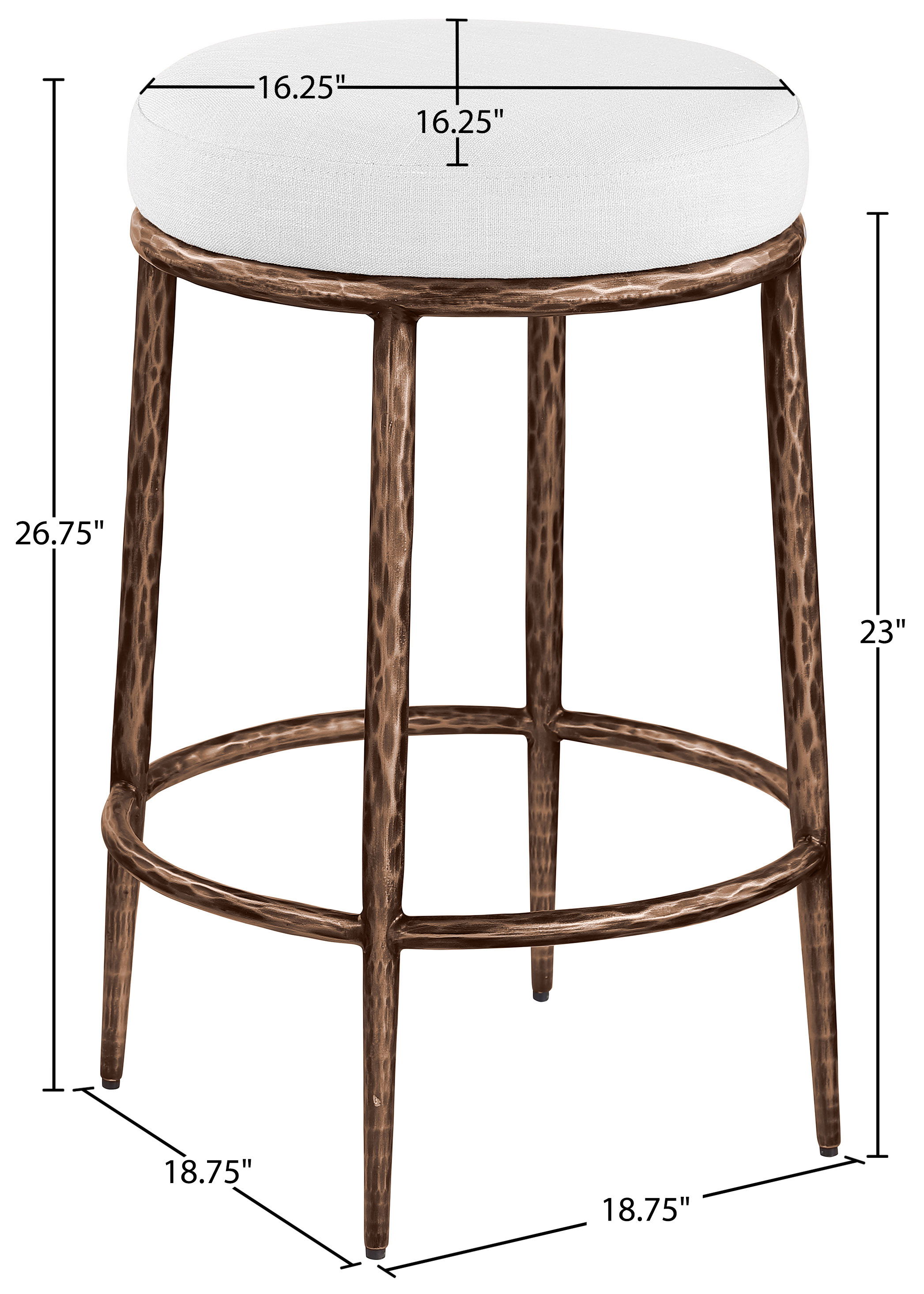 Ferro - Linen Textured Performance Fabric Upholstered Backless Counter Stool - White / Brushed Bronze