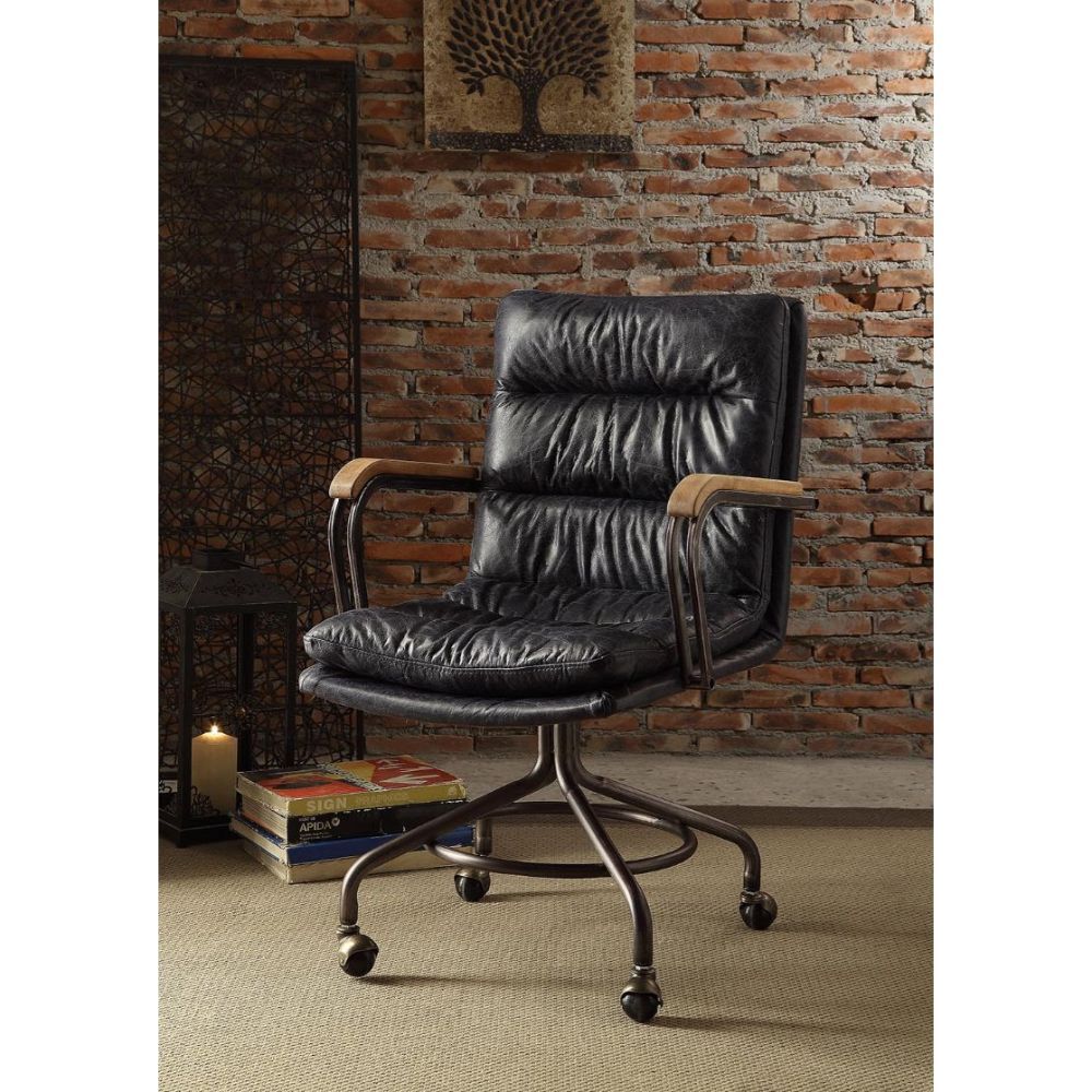 Harith II - Office Chair - Vintage Blue Top Grain Leather, blue