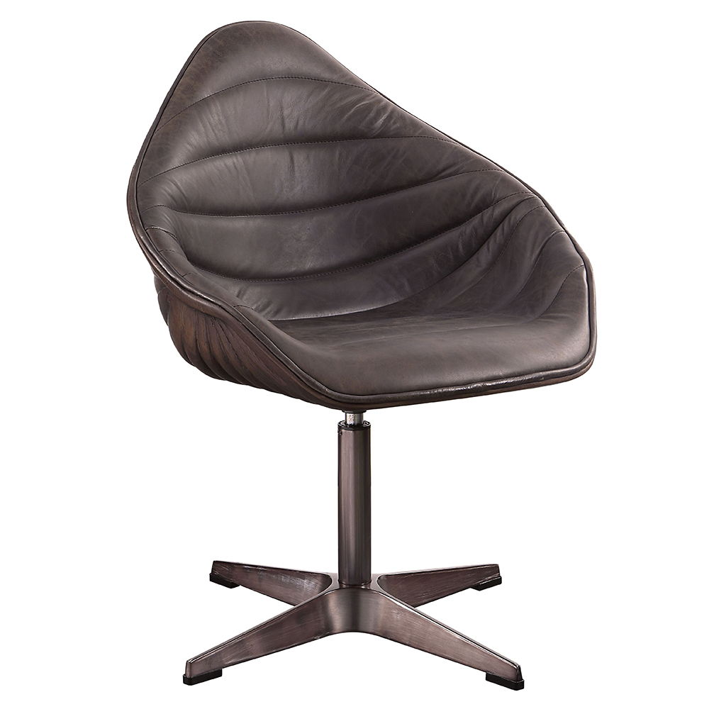 Pipino - Accent Chair With Swivel - Antique Ebony Top Grain Leather, dark brown, view 2